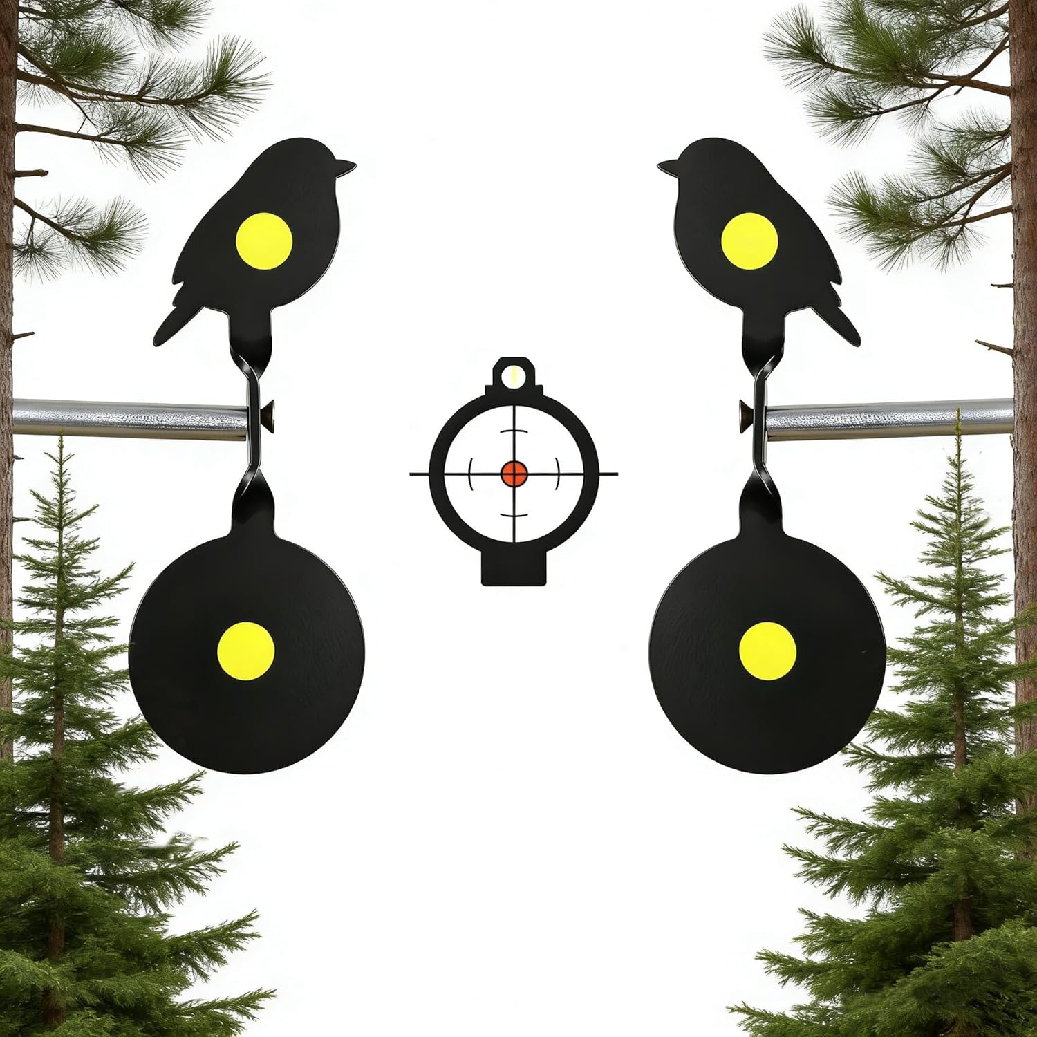 2-Pack Steel Bird Silhouette Spinning Targets - Auto Reset BB Gun Targets for Air Rifle Practice, Pellet Guns, Slingshot & Backyard Shooting