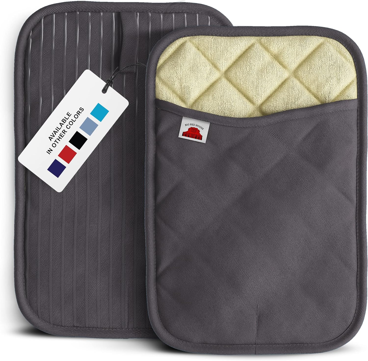 Big Red House - Silicone Pot Holders- Set of 2 Grey- 10X3 - Heat Resistant Kitchen Protectors for Hot Pans and Baking Professional Grade Cooking Mitts