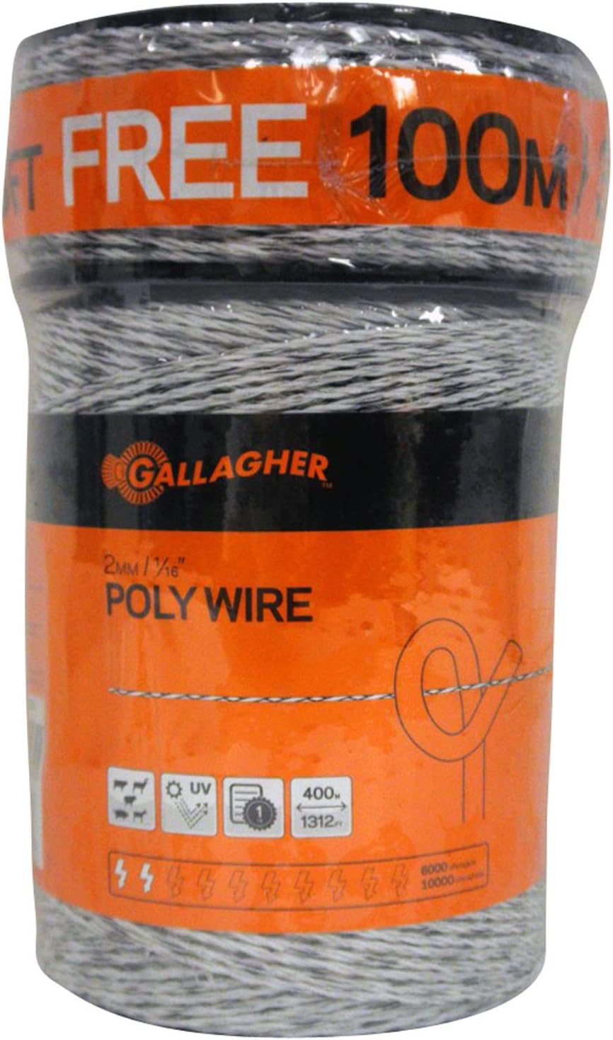 Gallagher Electric Fence Poly Wire | Bonus Pack - 1312 Ft plus Free 328 Ft Roll | 6 Stainless Steel Strands for Reliable Conductivity and Rust Resistance | 1/16