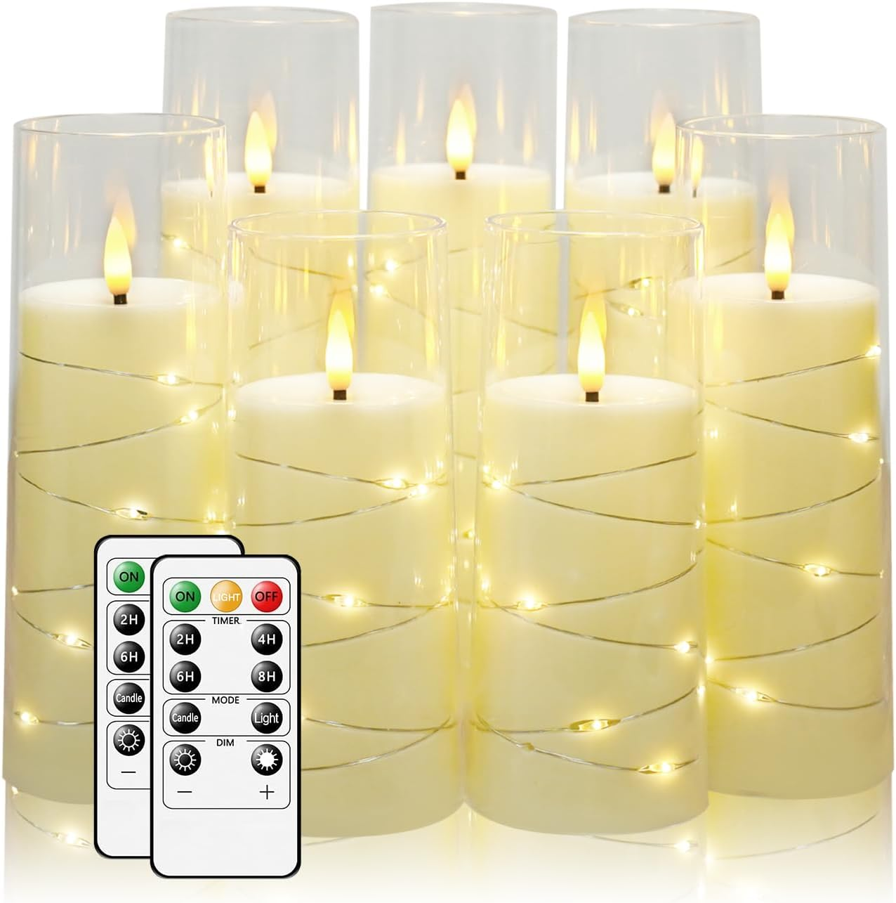 Flameless Candles,With Embedded Star String, Battery Operated Candles Flickering LED Pillar Candles with Remote Control and Timer, Home Decoration Add a Warm and Romantic Atmosphere，Set of 7 (Ivory)
