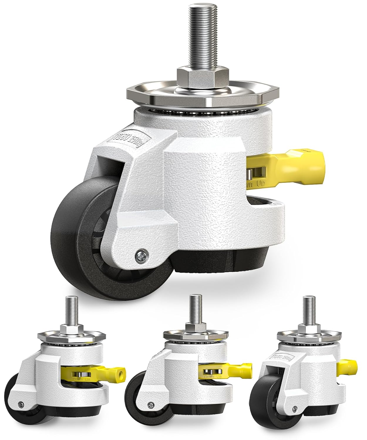 Leveling Stem Casters Set of 4 Heavy Duty Retractable Caster Wheels, 1/2