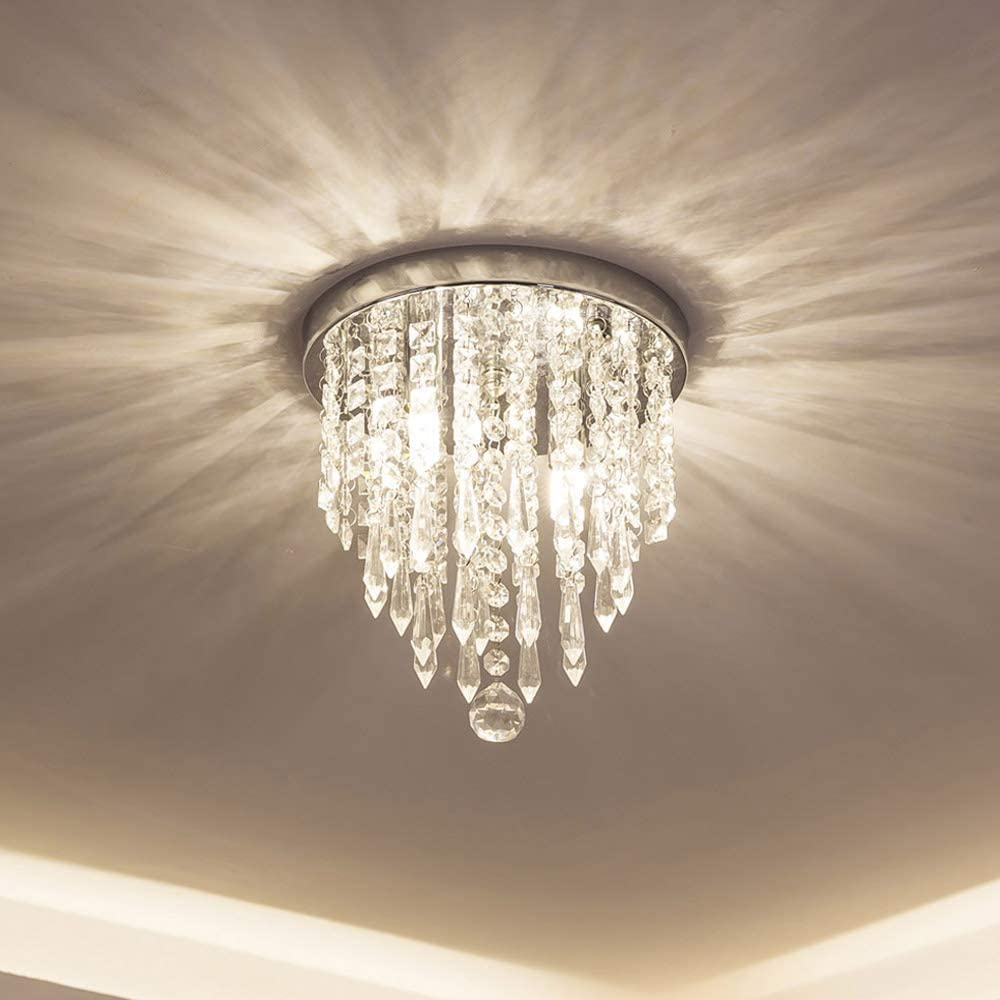 Mini Chandelier, Crystal Chandelier Lighting, 2 Lights, Flush Mount Ceiling Light, H10.4'' X W8.66'' Modern Chandelier Lighting Fixture for Bedroom, Hallway, Bar, Kitchen, Bathroom