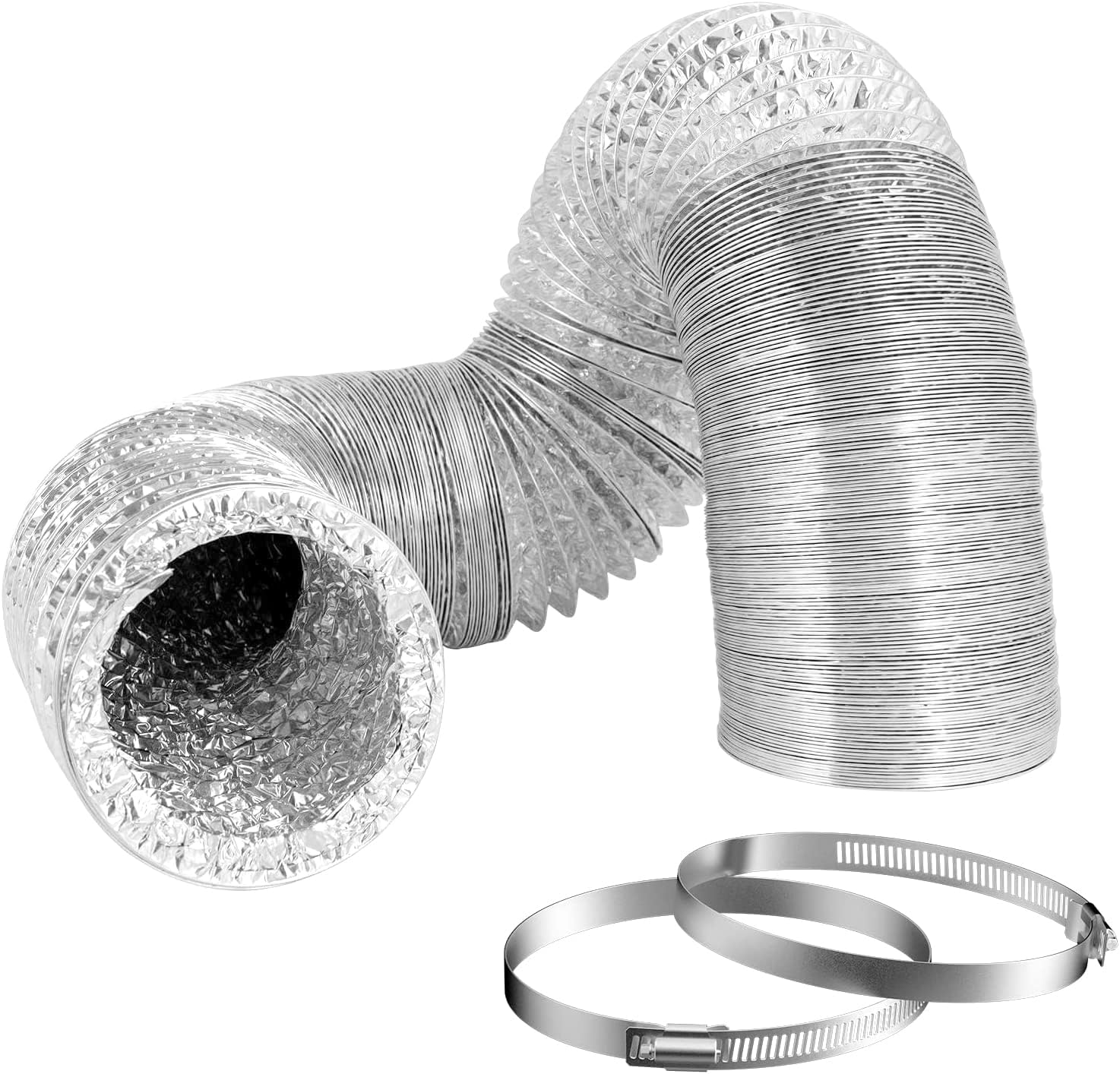 4 Inch Duct 6.56 Feet,  Flexible Dryer Vent Hose for Tight Space Dryer Exhaust Hose Aluminum Duct for Heating and Cooling Ventilation-With 2 Clamps.