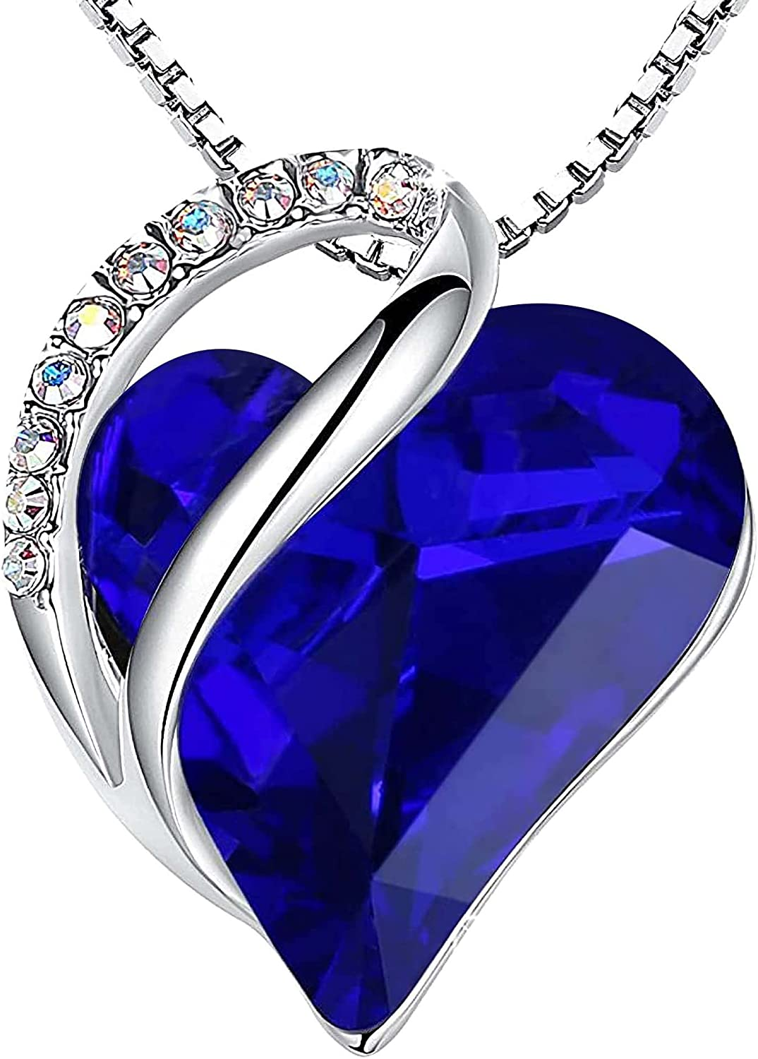 Infinity Love Heart Pendant Necklace September Birthstone Crystal Gifts 18+2