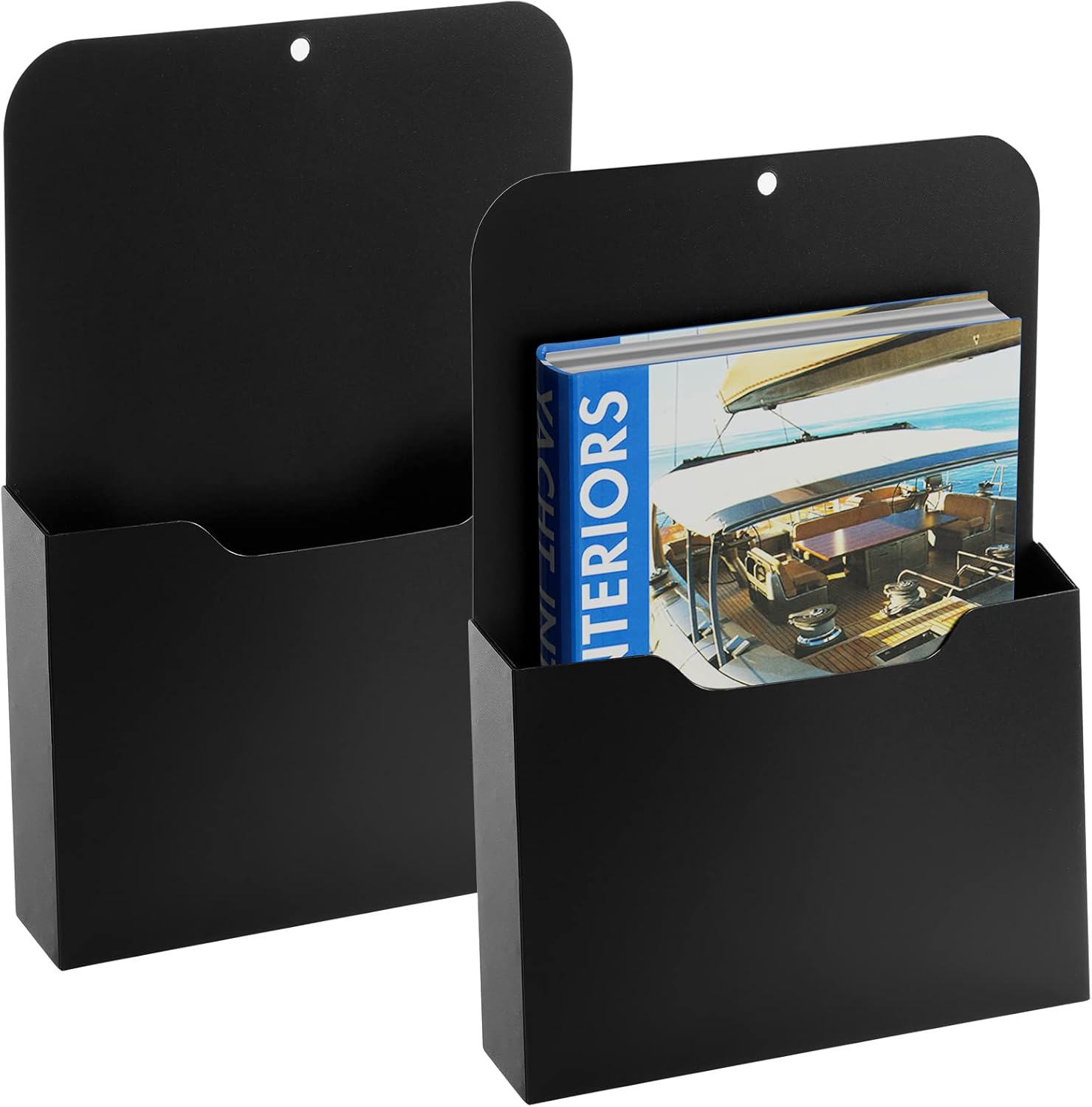 2 Pack Magnetic File Holder - Paper Holder, Pocket Organizer,Hanging Wall File Organizer Office Supplies Storage, Magazine Mail Organizer Case for Notebooks,Planners,Letter (Black)