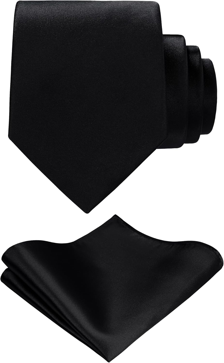 TIE G Solid Satin Woven dyed Color Formal Black Necktie and Pocket Square Sets in Gift Box