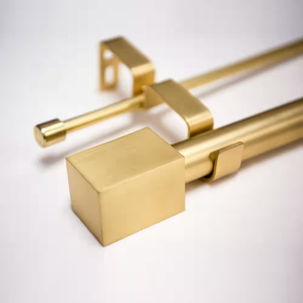 120In Adjustable Metal Double Curtain Rod with Cuboid Finial in Gold