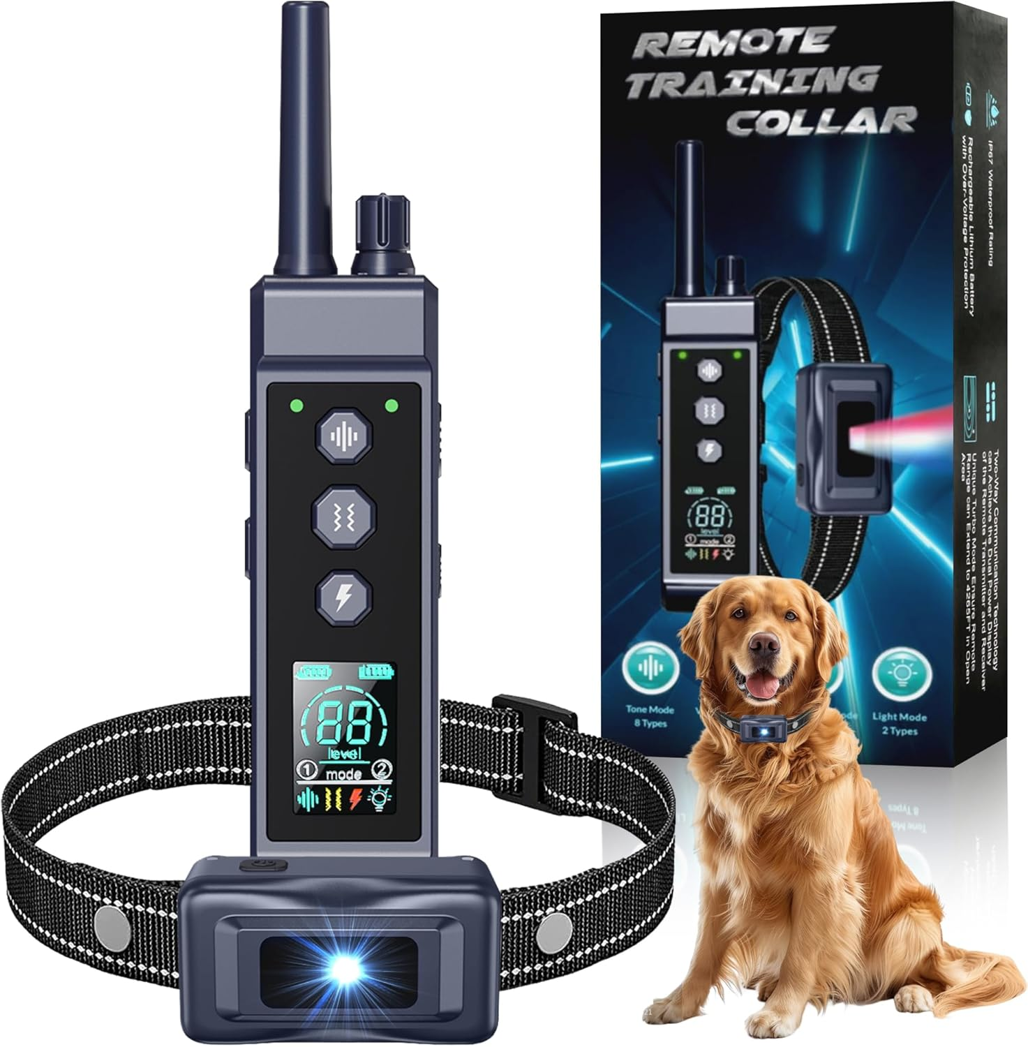 Shock Collar for Dogs - 4265Ft Waterproof Training Collar with Flashing Light for Small Medium Large Dogs with Rechargeable Remote, Beep (1-8), Vibration(1-16), Safe Shock(1-99) (Black)