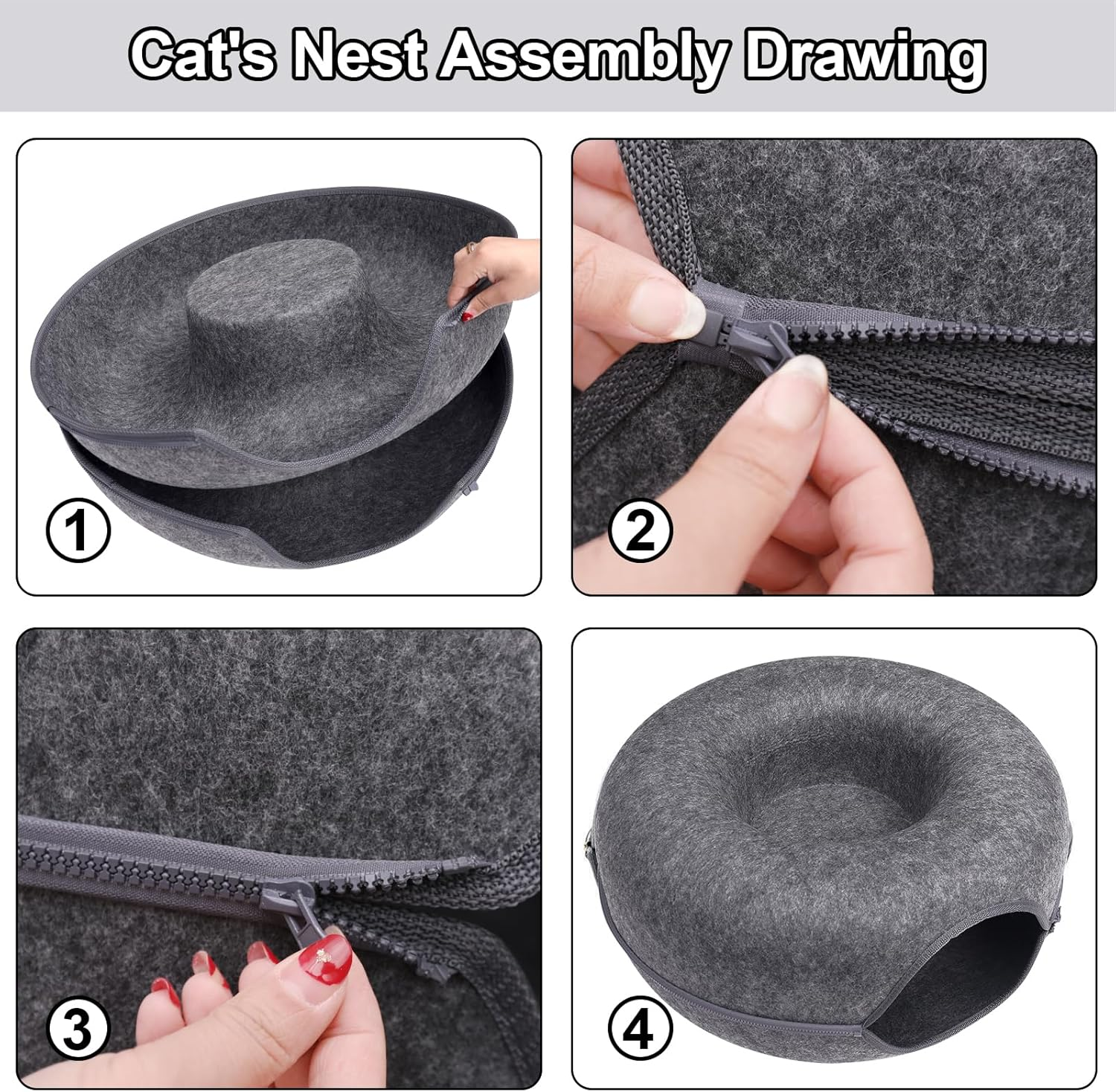 Bininl Cat Tunnel - Peekaboo Cave Bed for Indoor Pets, Donut-Shaped House Wit... - Picture 6 of 17