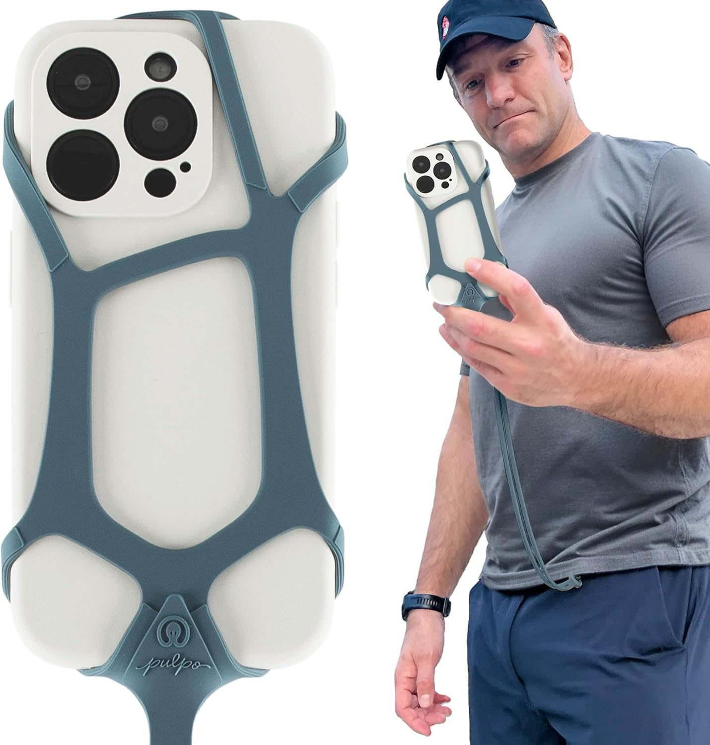 Pulpo Safety Cell Phone Lanyard Grey Fits Smartphones 6.1 to 6.8” - anti Theft Phone Strap for Men & Women, Lanyards for Phones, Hiking Phone Holder & Cellphone Lanyard, Silicone Crossbody Straps