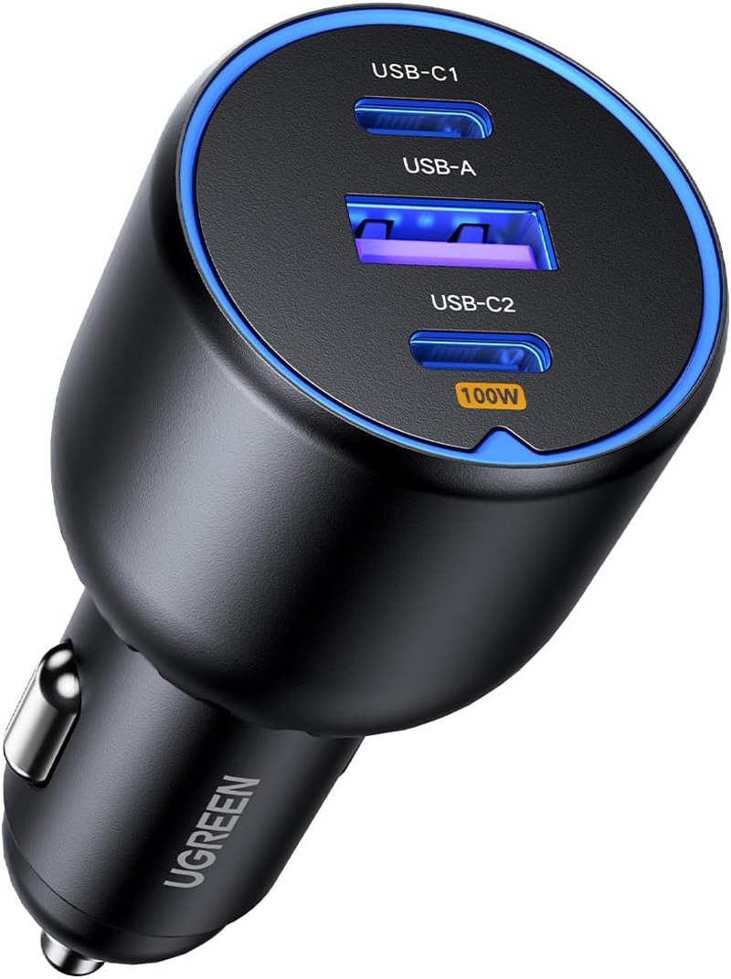 UGREEN 130W Zigarettenanzünder Schnellladen USB C 100W & 30W PD/QC Auto Ladegerät 3-Port 12V-24V Kfz Zubehör Für Macbook Pro, Iphone 17/17Pro/17Pro Max/17 Air/16-12, Ipad, Galaxy S25/S24