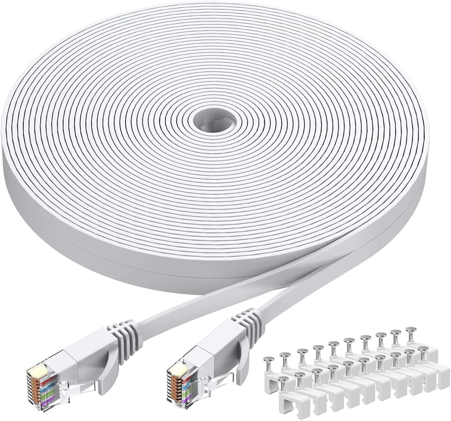 BUSOHE Cat6 Ethernet Cable 40 FT White, Cat-6 Flat RJ45 Computer Internet LAN