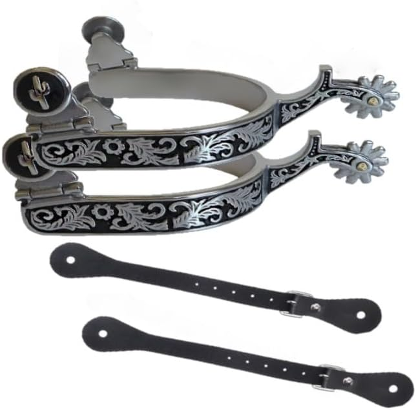 Western Cowboy Spurs, Paired with & 6-Hole Spur Belt, Stainless Steel Retro Spurs Leather Spur Straps, Rotatable Gear, Equestrian Horse Riding for Men & Women