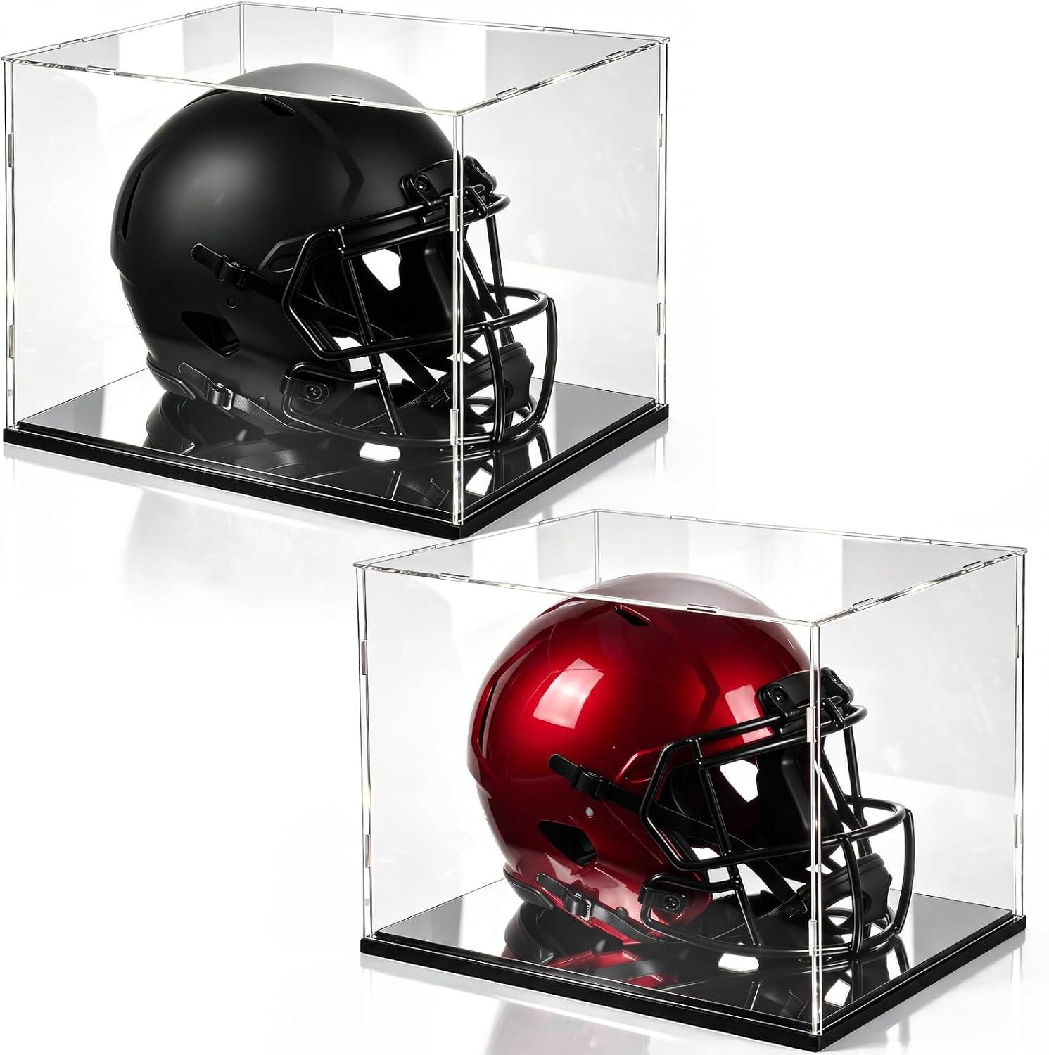 2 Pack Full Size Football Helmet Display Case with Mirror Base, UV Protected Dustproof Clear Display Case for Football Memorabilia Sports Enthusiast Gift