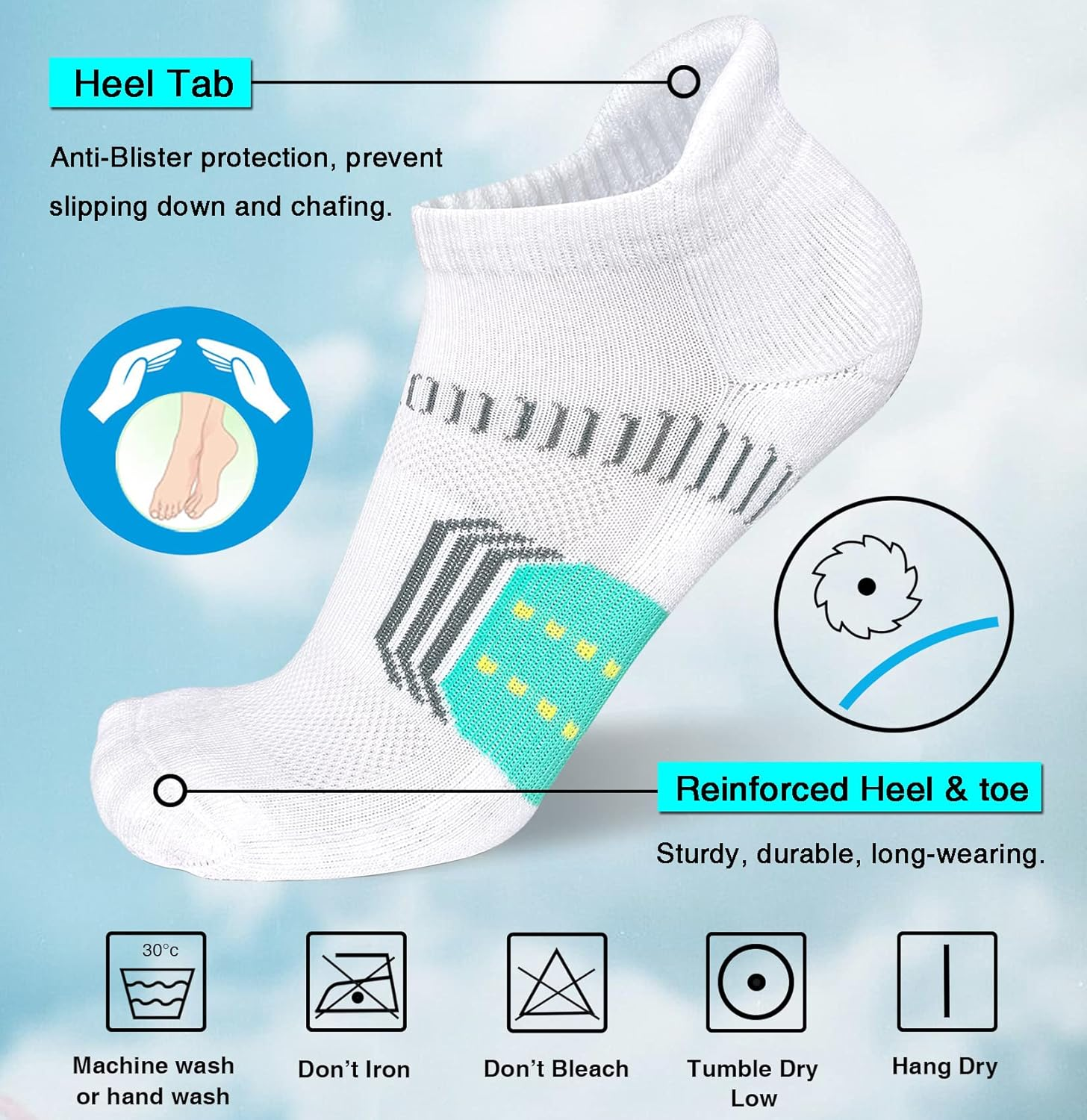 suaskk Womens Ankle Socks Anti-Blister Cushioned Athletic Running Socks 5 Pairs - Picture 4 of 18