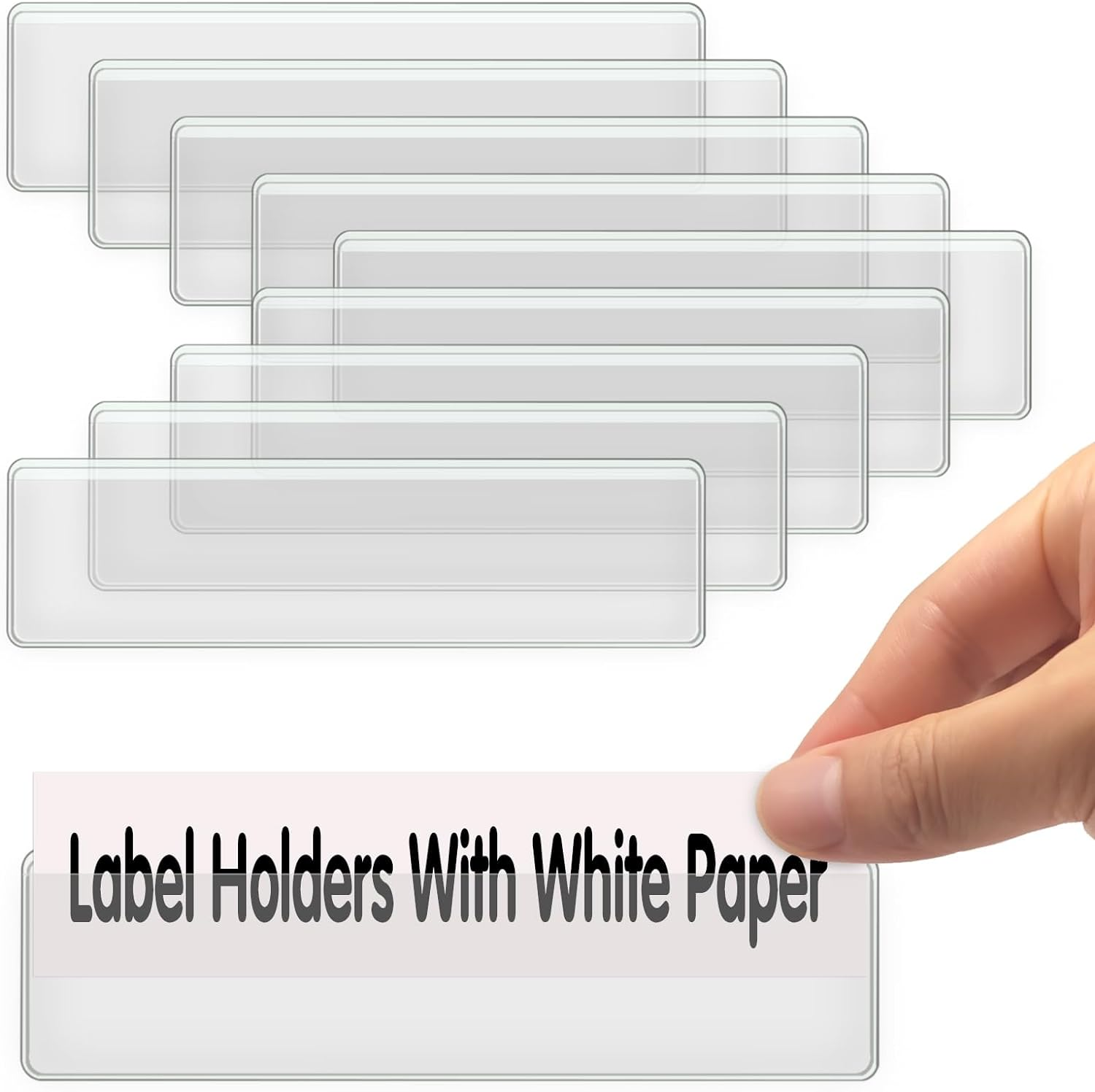 Label Holders Adhesive Shelf Tag 1.2 X 4.3 Inch Clear Shelf Tag Index Card Pockets Plastic Drawers File Cabinet Storage Bins Label Holder For Supermarket Bookshelf Mailbox Business Kitchen (100 Pack - View #4