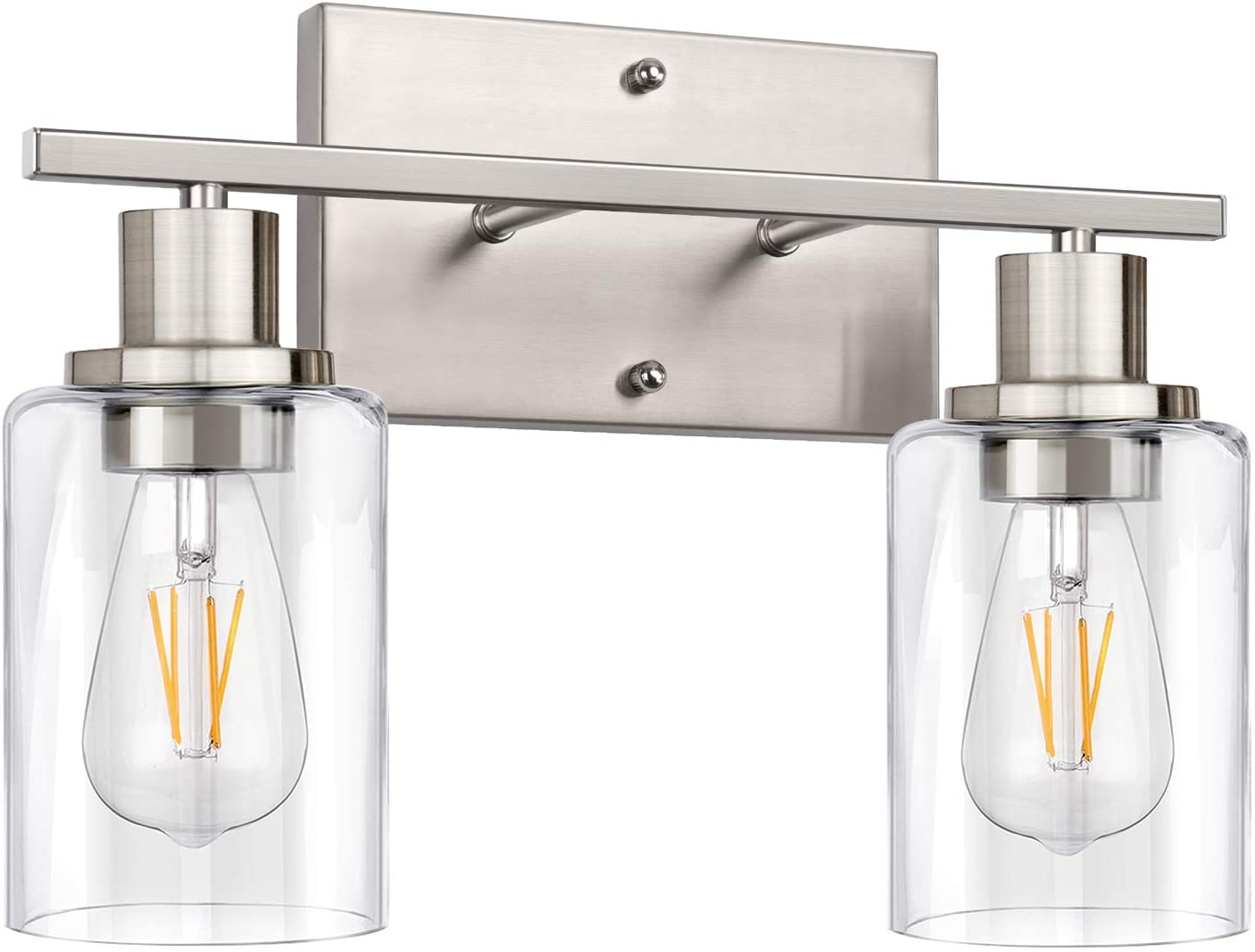 2-Light Bathroom Light Fixtures, Modern Vanity Lights with Clear Glass Shade, Brushed Nickel Bathroom Vanity Light over Mirror, Living Room