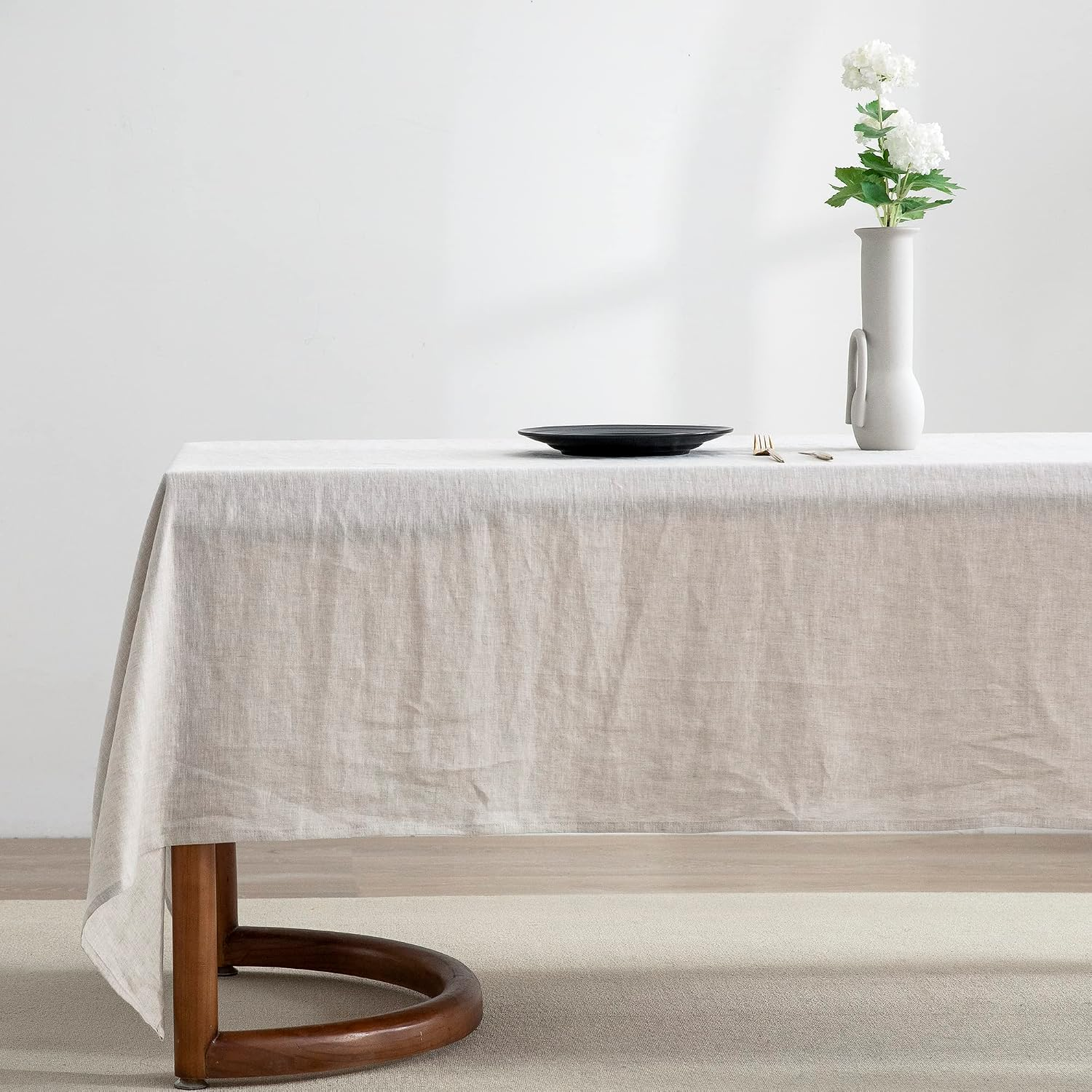 Mantel rectangular de lino puro natural de 84 por 60 pulgadas lavable a maquina