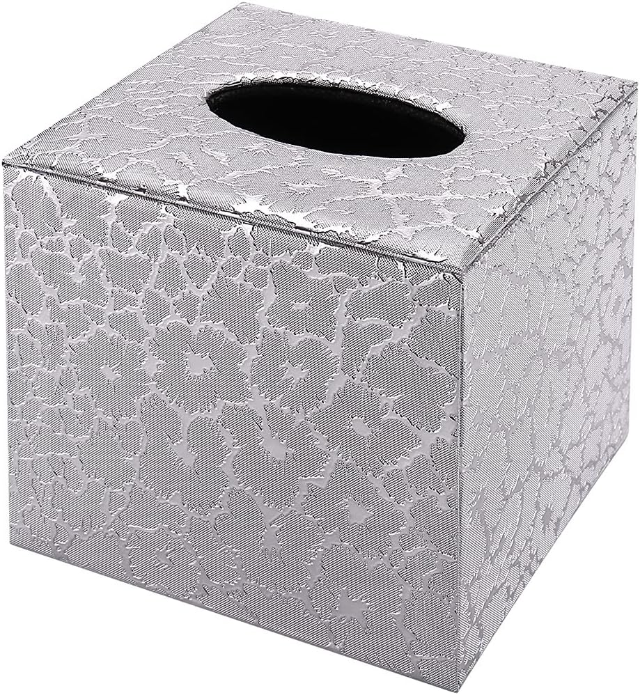 Silver Tissue Box Cover - Square Tissue Box Holder for Bathroom Accessories