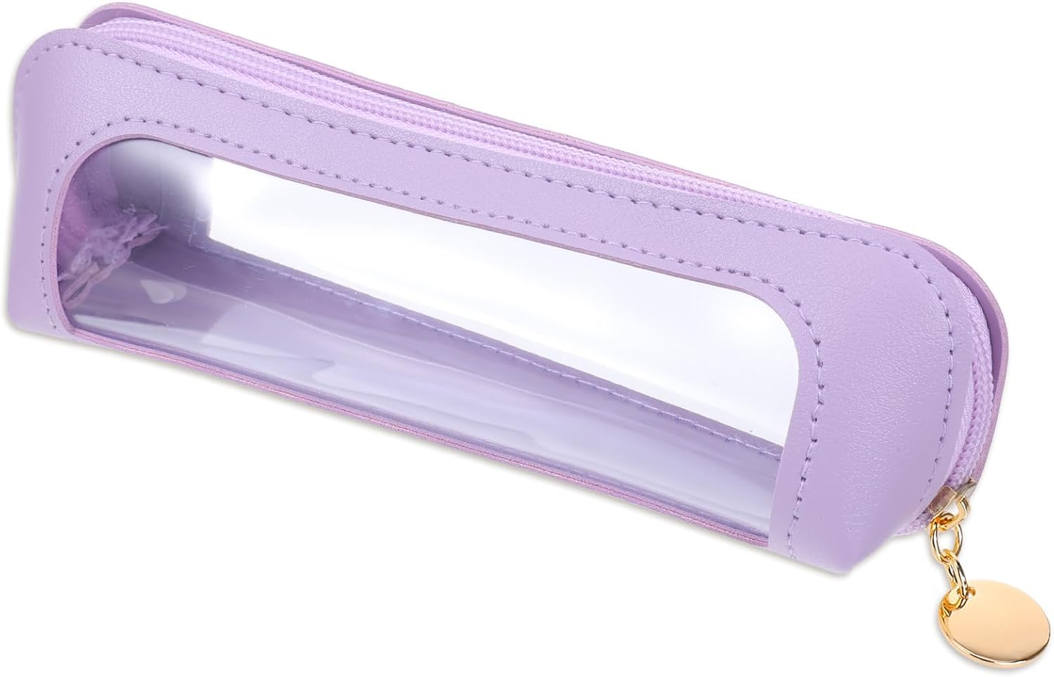 Clear Makeup Brush Bag, PU Leather Small Makeup Pouch Portable Travel Mini Cosmetic Bag Transparent Waterproof Organizer Pouch with Zipper for Women Home Travel Office Cosmetic Storage (Purple)