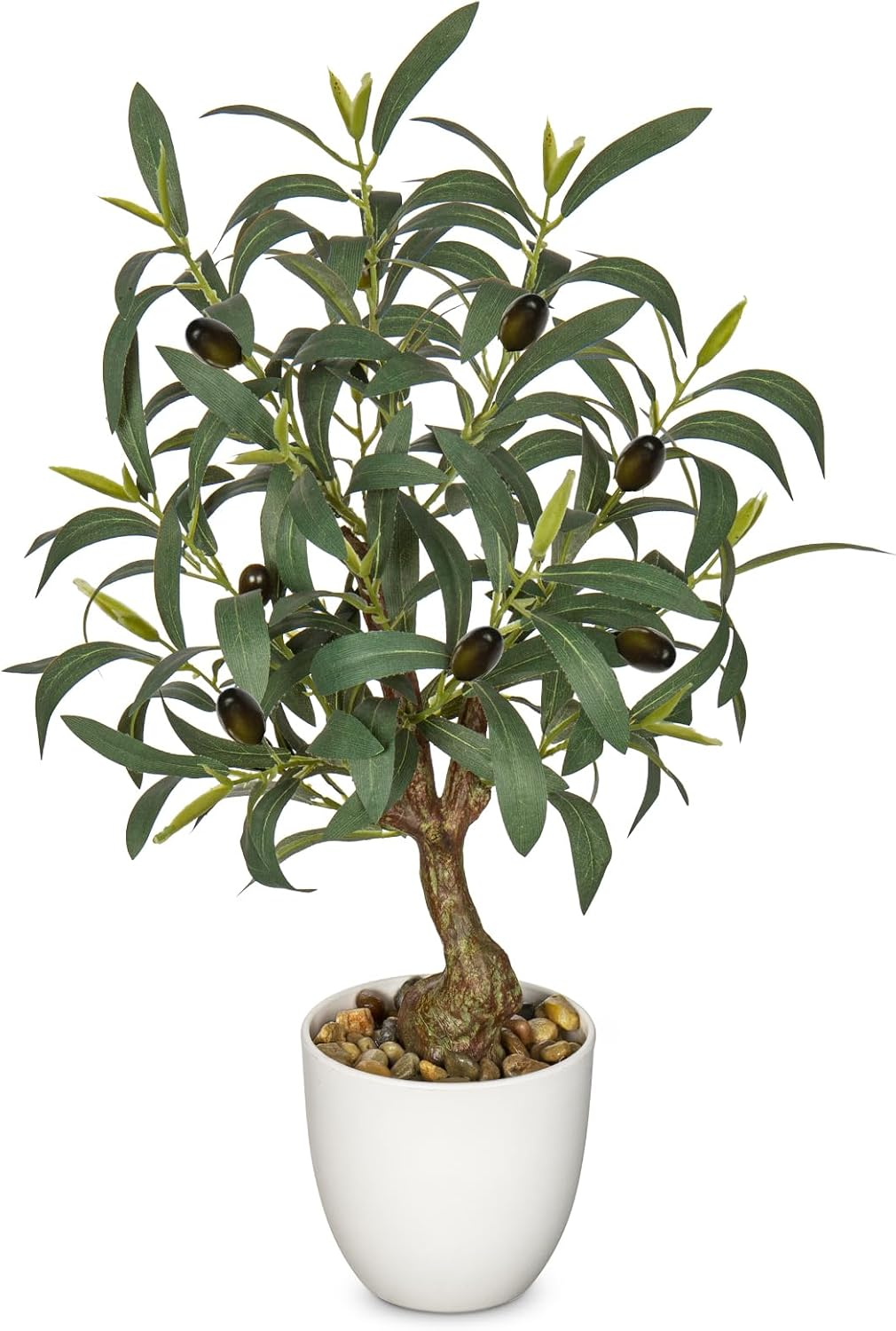 18-Inch Artificial Olive Tree in White Pot for Modern Home Decor