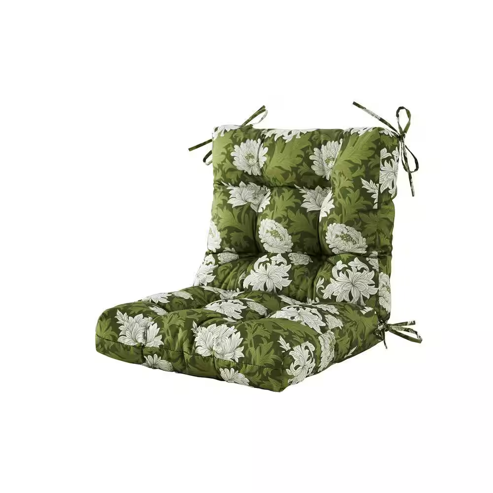 Seat/Back Outdoor Chair Cushion Tufted Replacement for Patio Furniture 20 In. X 20 In. X 4 In. 1 Count, Floral in Green