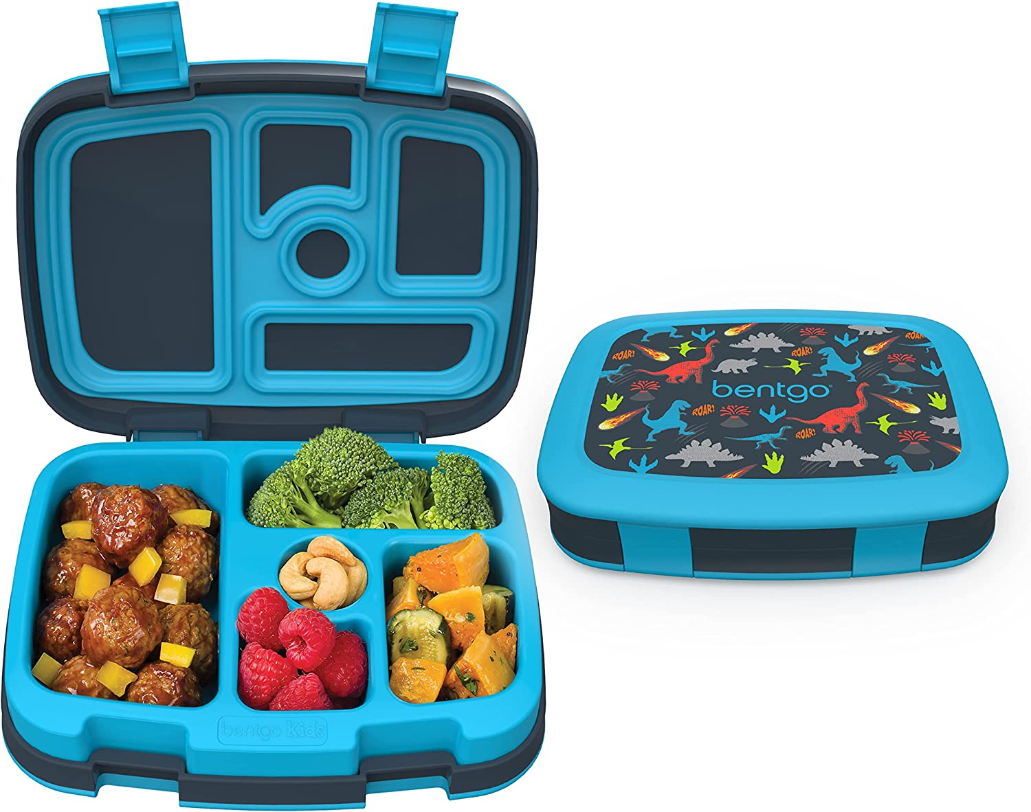 ® Kids Prints Leak-Proof, 5-Compartment Bento-Style Kids Lunch Box - Ideal Portion Sizes for Ages 3 to 7 - Bpa-Free, Dishwasher Safe, Food-Safe Materials (Dinosaur)
