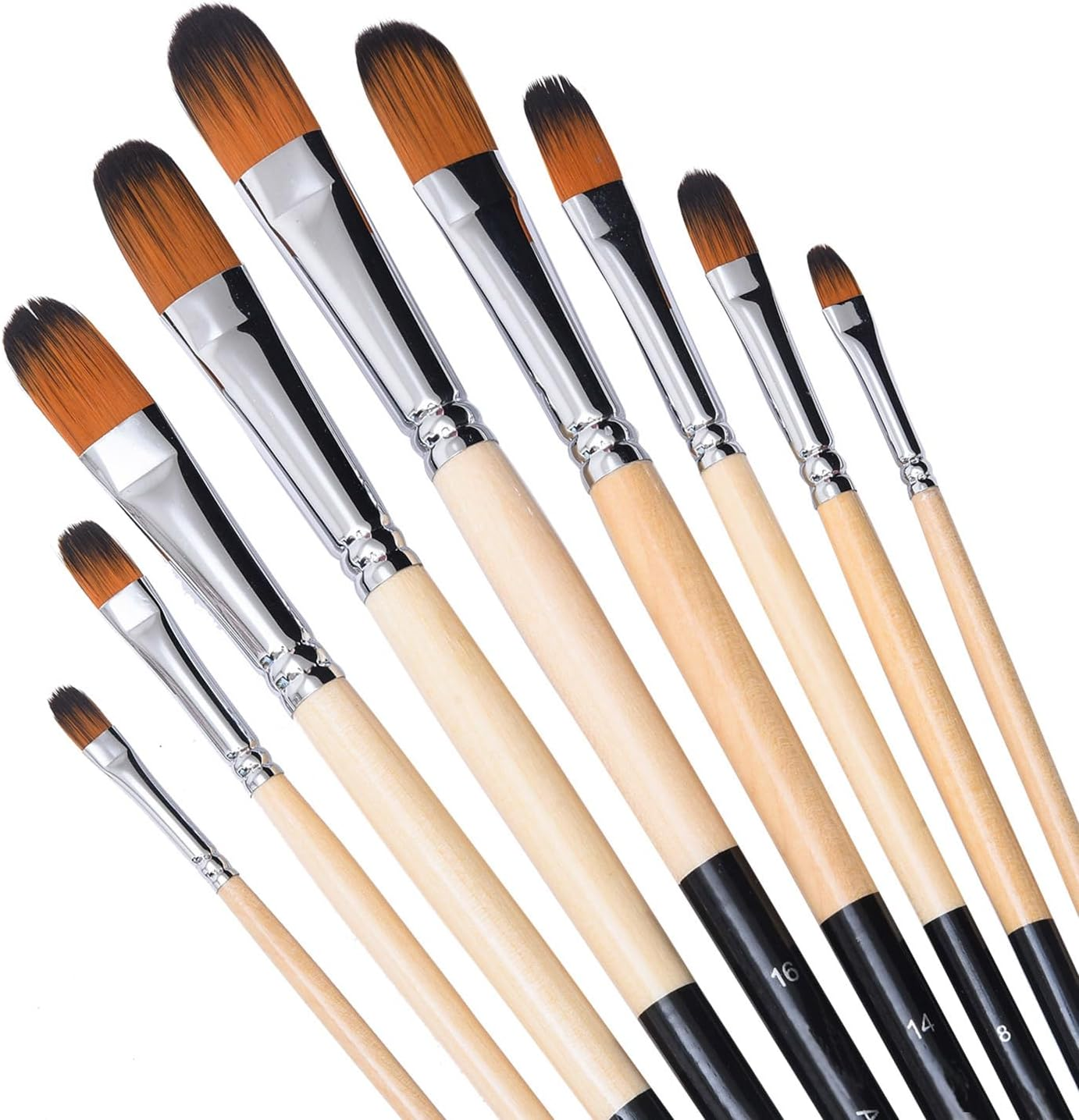 Artist Filbert Paint Brushes Set,9 Pcs Professional Painting Kits with Long Handle Soft Nylon Hair Filbert Brushes for Acrylic Oil Watercolor Gouache