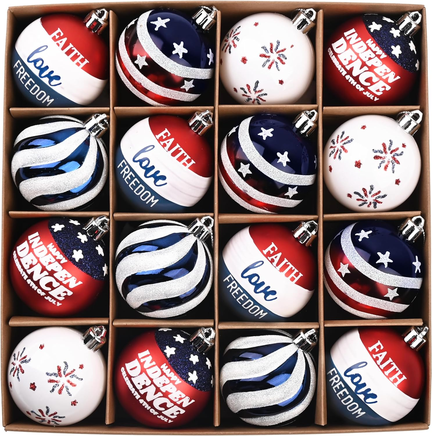 Patriotic Ornaments for 4Th of July Tree Decorations, 16Ct 2 Inches Red White Blue Shatterproof Americana Hanging Ball Ornaments for Labor Independence Day Christmas Memorial Day Decor