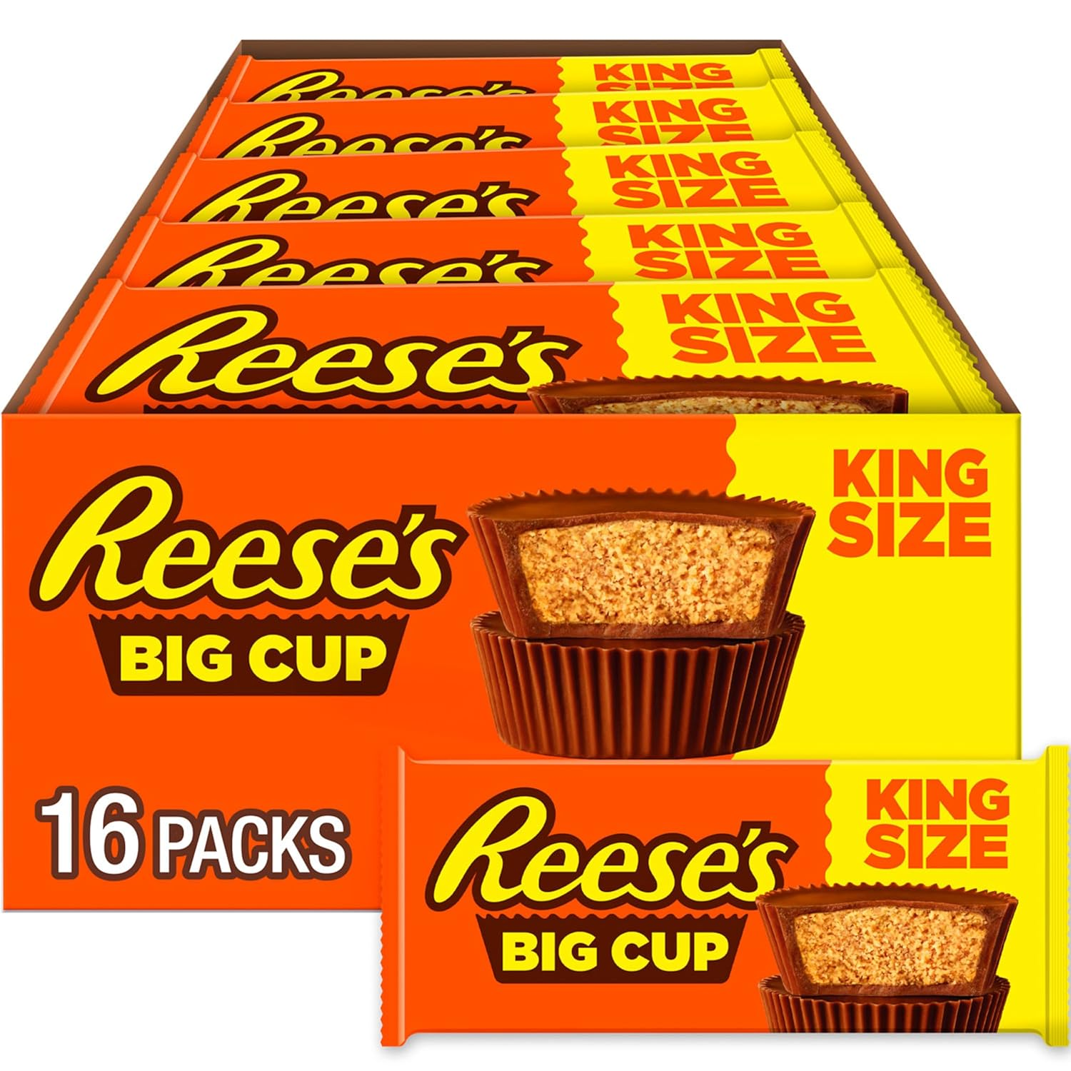 Big Cup Milk Chocolate King Size Peanut Butter Cups, Candy Packs, 2.8 Oz (16 Count)