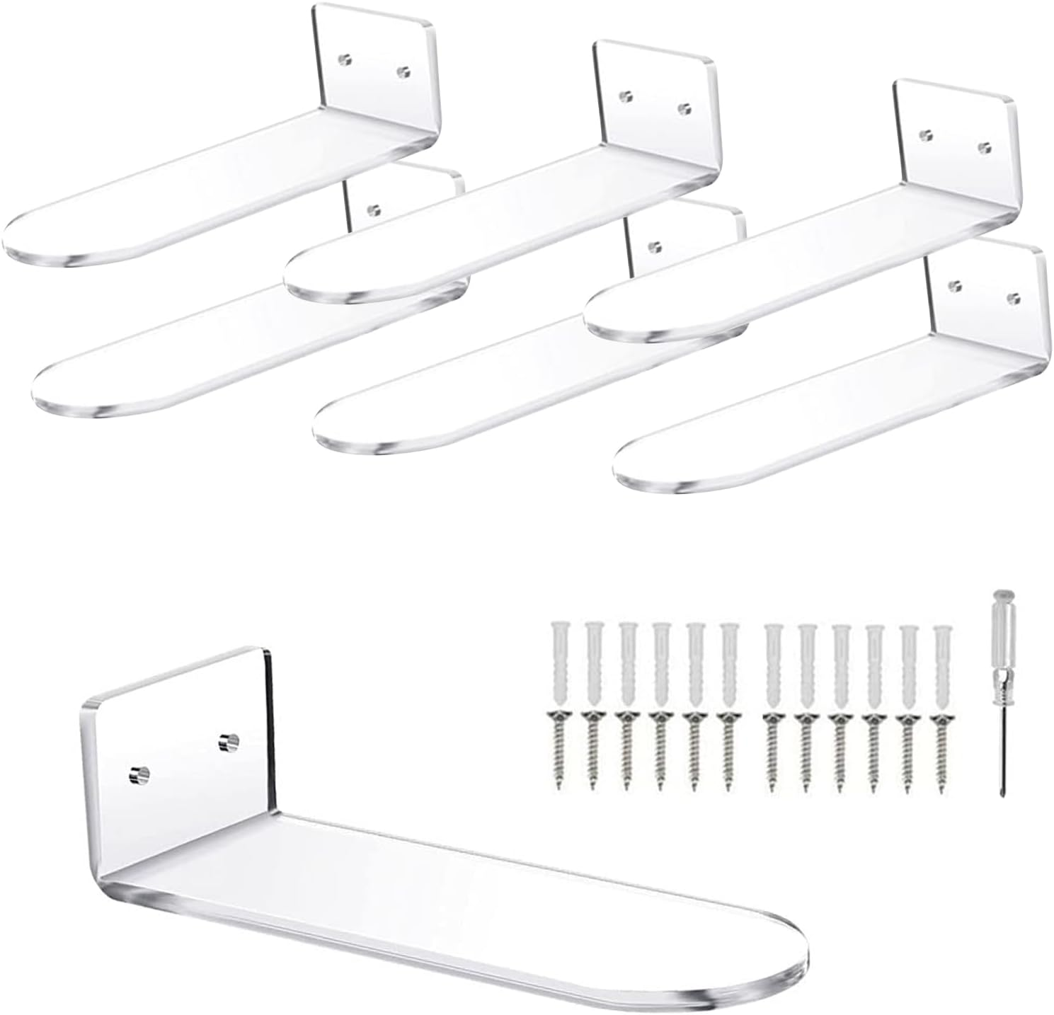 6 PCS Acrylic Floating Shoe Rack Wall Mount Display Shoe Rack Transparent Storage Rack for Home Use Sneaker Display Rack with Screws and Anchors