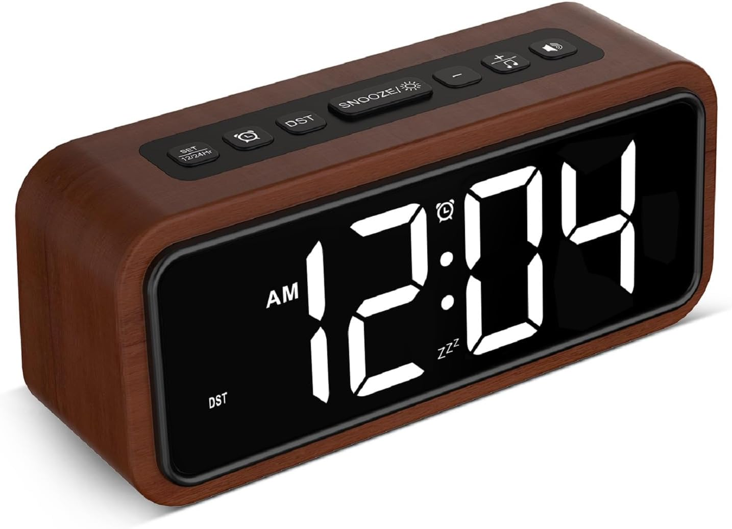 Netzu Wooden Alarm Clock, Loud Digital Plug-In Clock with 5 Volumes, 12 Ringtones, Manual DST, Snooze for Heavy Sleepers Bedroom Bedside Living Room Office Wood Decor