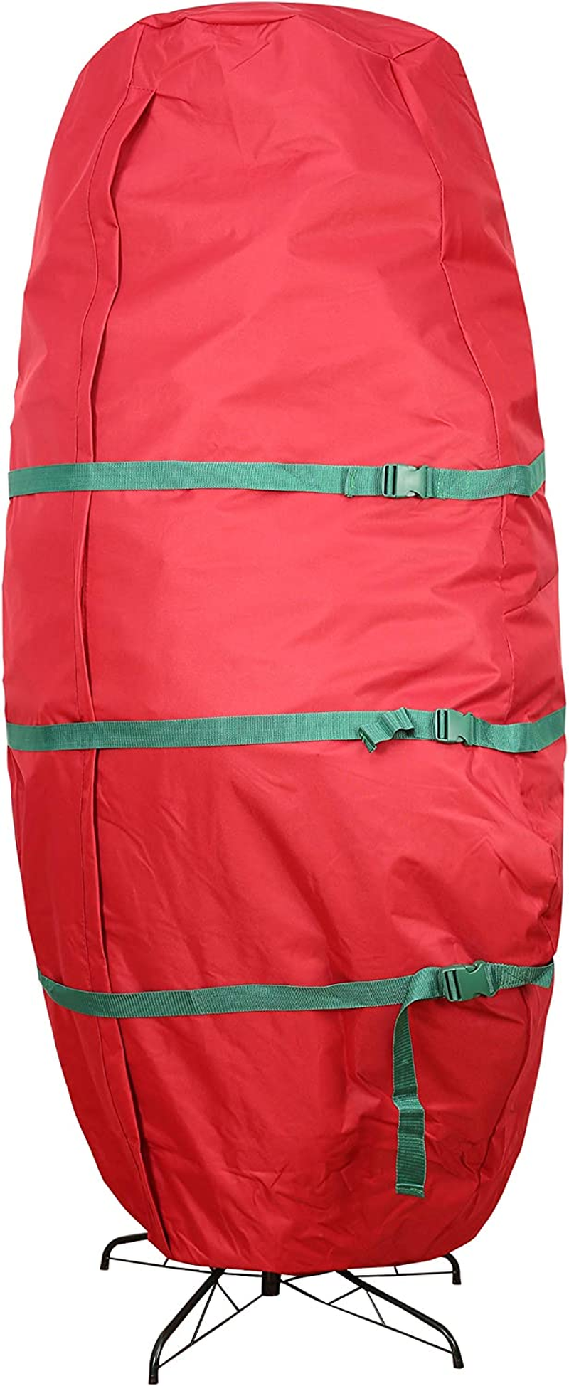 Upright Christmas Tree Storage Bag,Fits up to 7.5 Ft Tall Artificial Tree,Heavy Duty 600D Canvas Red Christmas Tree Storage Container with Sleek Zipper and Durable Handles (7.5 FT)