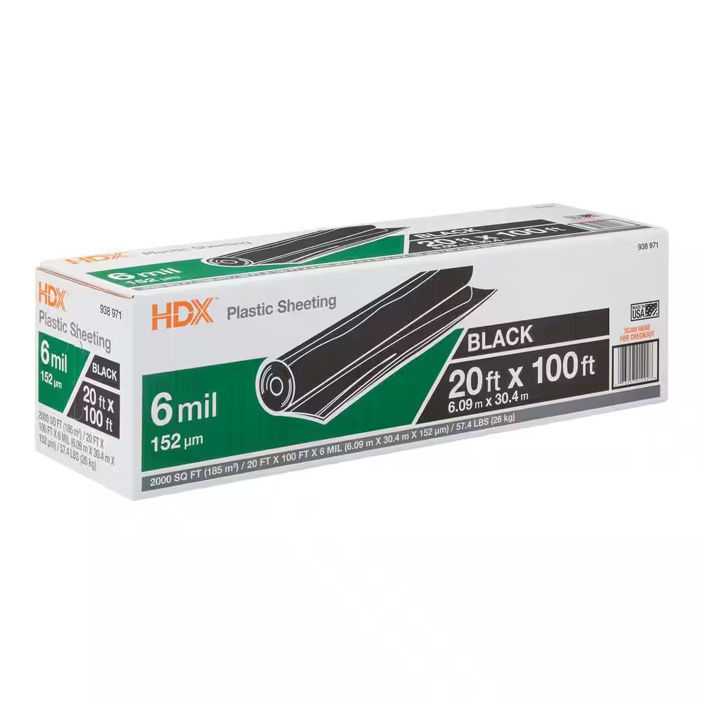 20 Ft. X 100 Ft. Black 6 Mil Plastic Sheeting