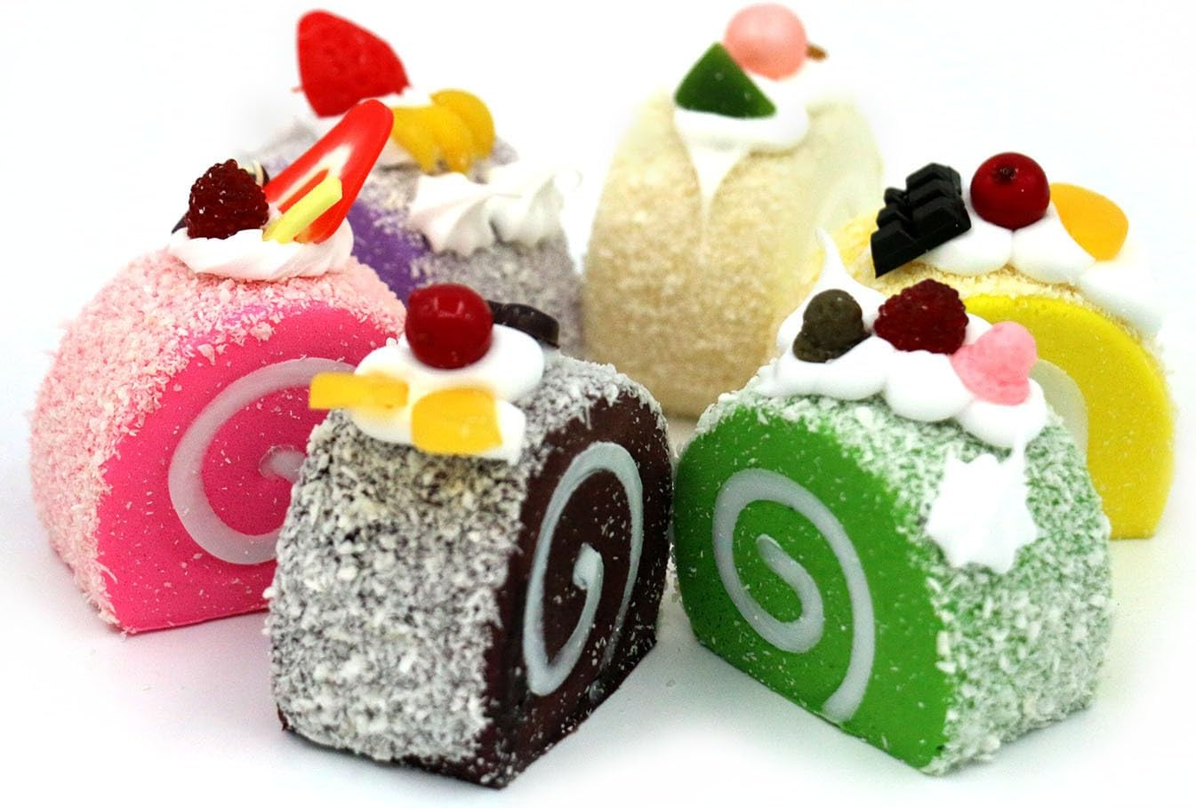 6Pcs Realistic Artificial Simulation Cake Dessert Mixed Fake Cake Food Model Home Staging Crafts Photography Props Fake Swiss Roll Kitchen Home Decoration Display