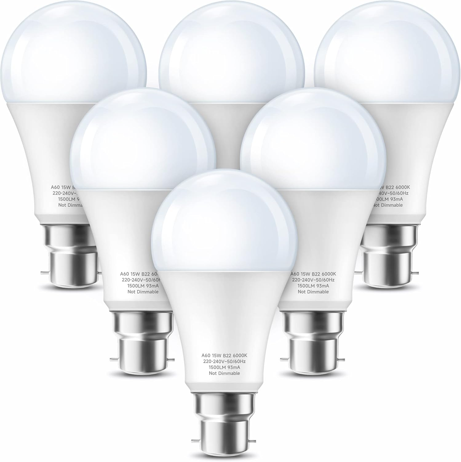 Light Bulbs Bayonet 150W Equivalent, Daylight 6000K, 1500LM Strong Bright B22