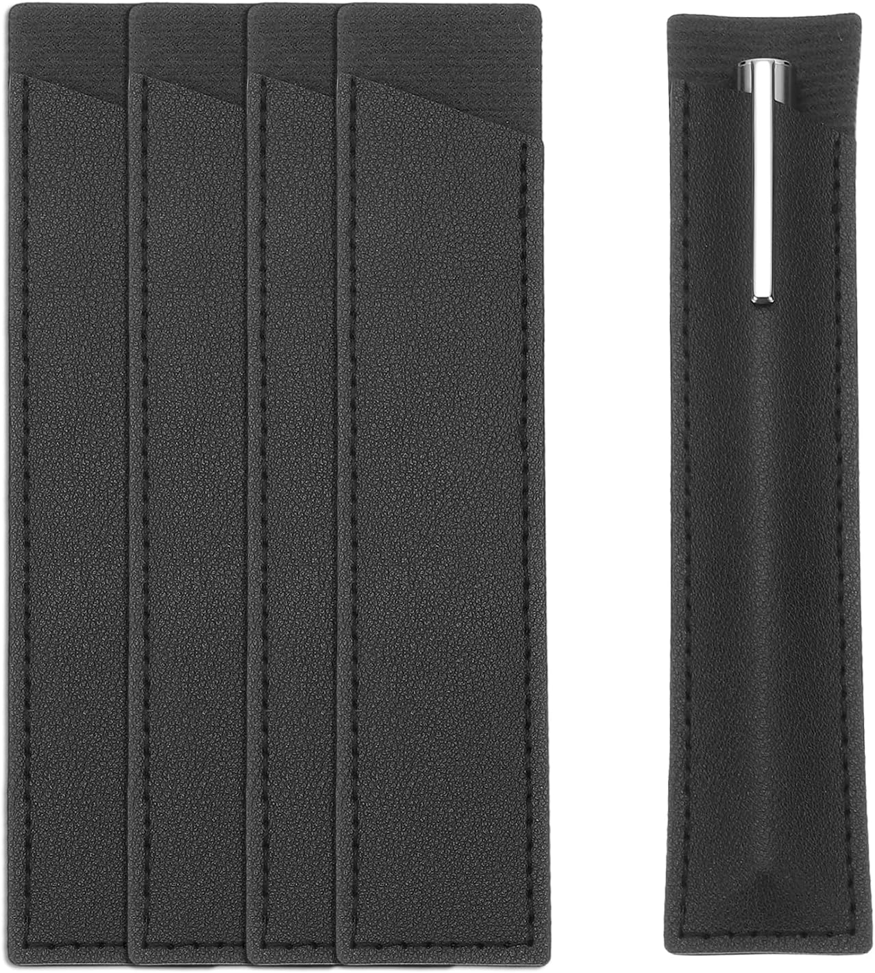5 Pcs Leather Pen Pouch Sleeve for Single, Handmade Fountain Pen Pouch Pencil Protective Cover Holder for Touch Ballpoint Pencil Hardcover Journals Notebook, Black