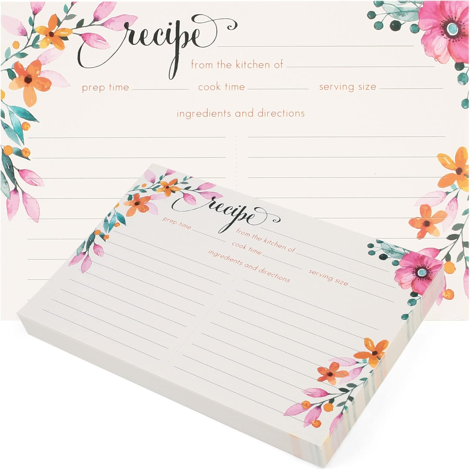 Recipe Cards, 4X6 Inch, 60 Count, Double Sided, Blank Recipe Cardstock, Floral