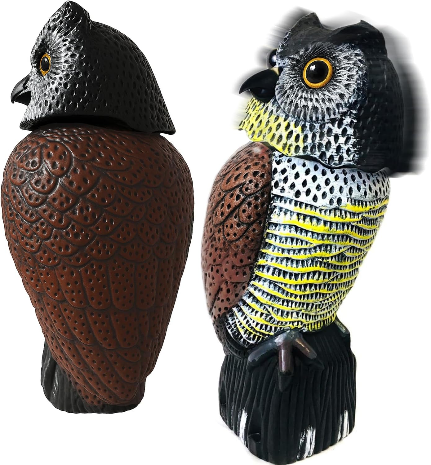 15.5'' Owl Garden Decoy - Rotating Head Scarecrow Statue to Deter Birds & Squirrels, Realistic Predator for Outdoor Protection, Fake Owl for Yard & Garden Decor