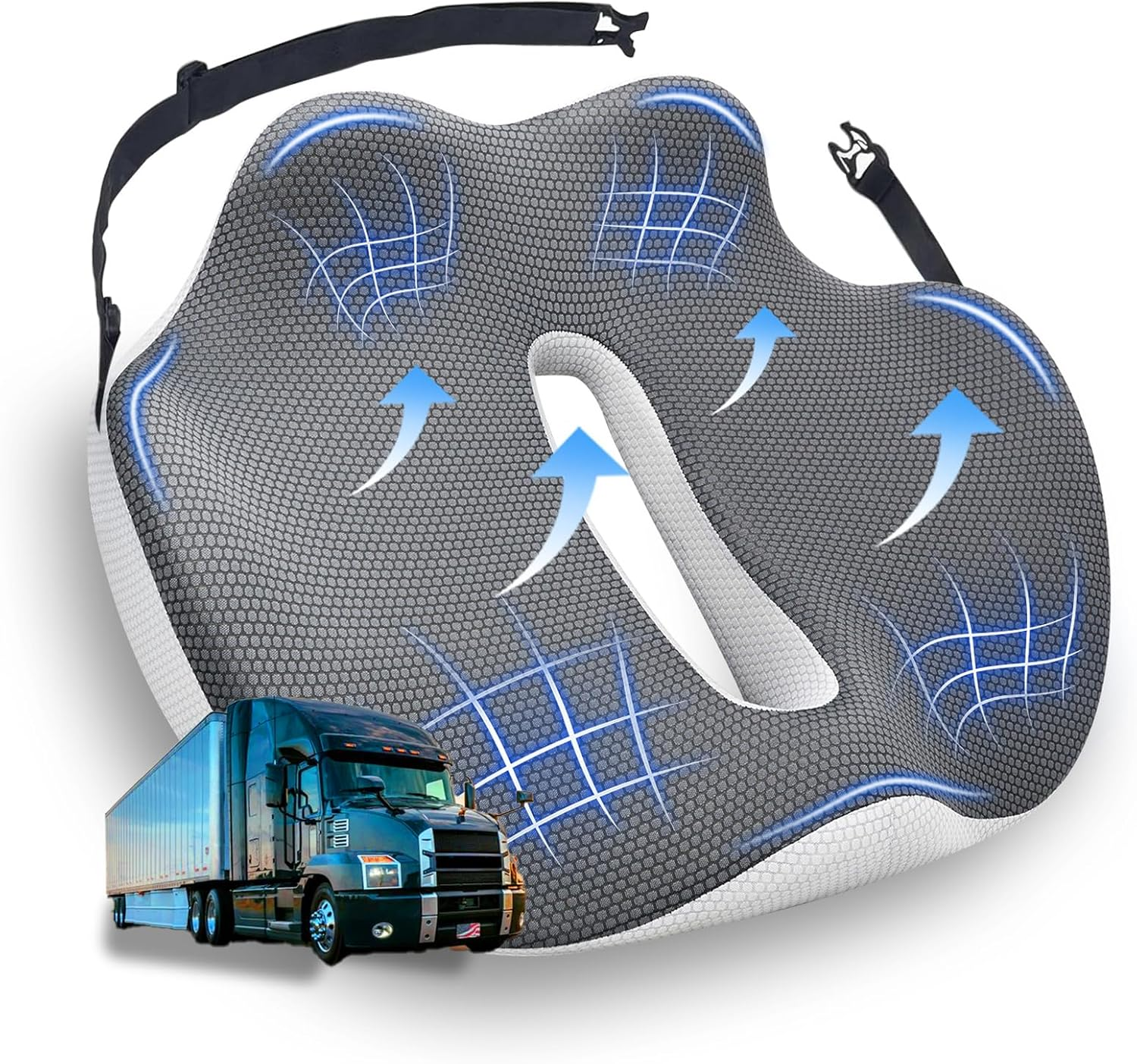 X-Large Truck Seat Cushion for Truck Drivers, Memory Foam Support