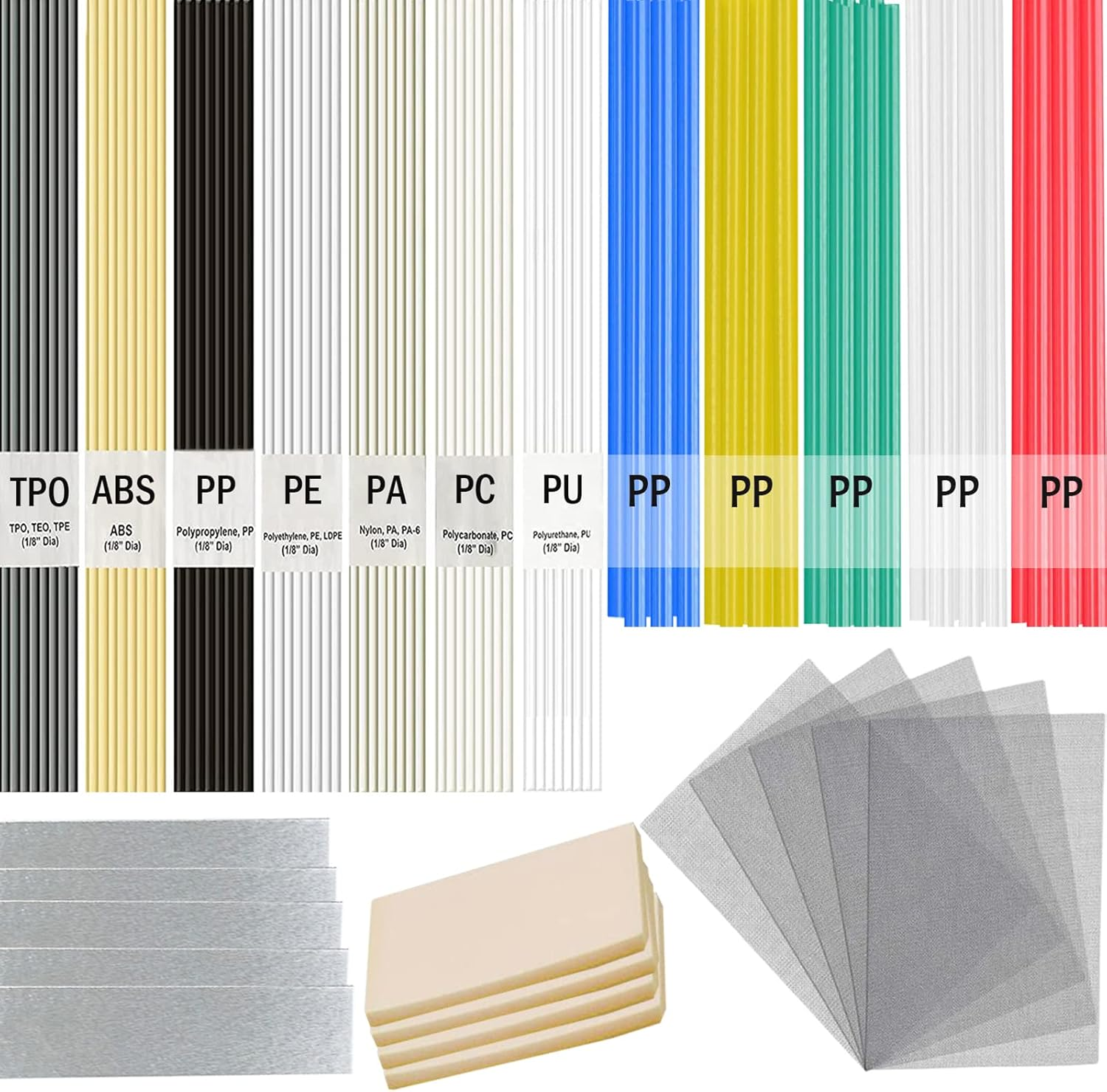 Plastic Welding Rods Assorted PP ABS PU PE PA PC TPO Repair Welder 106 Pcs