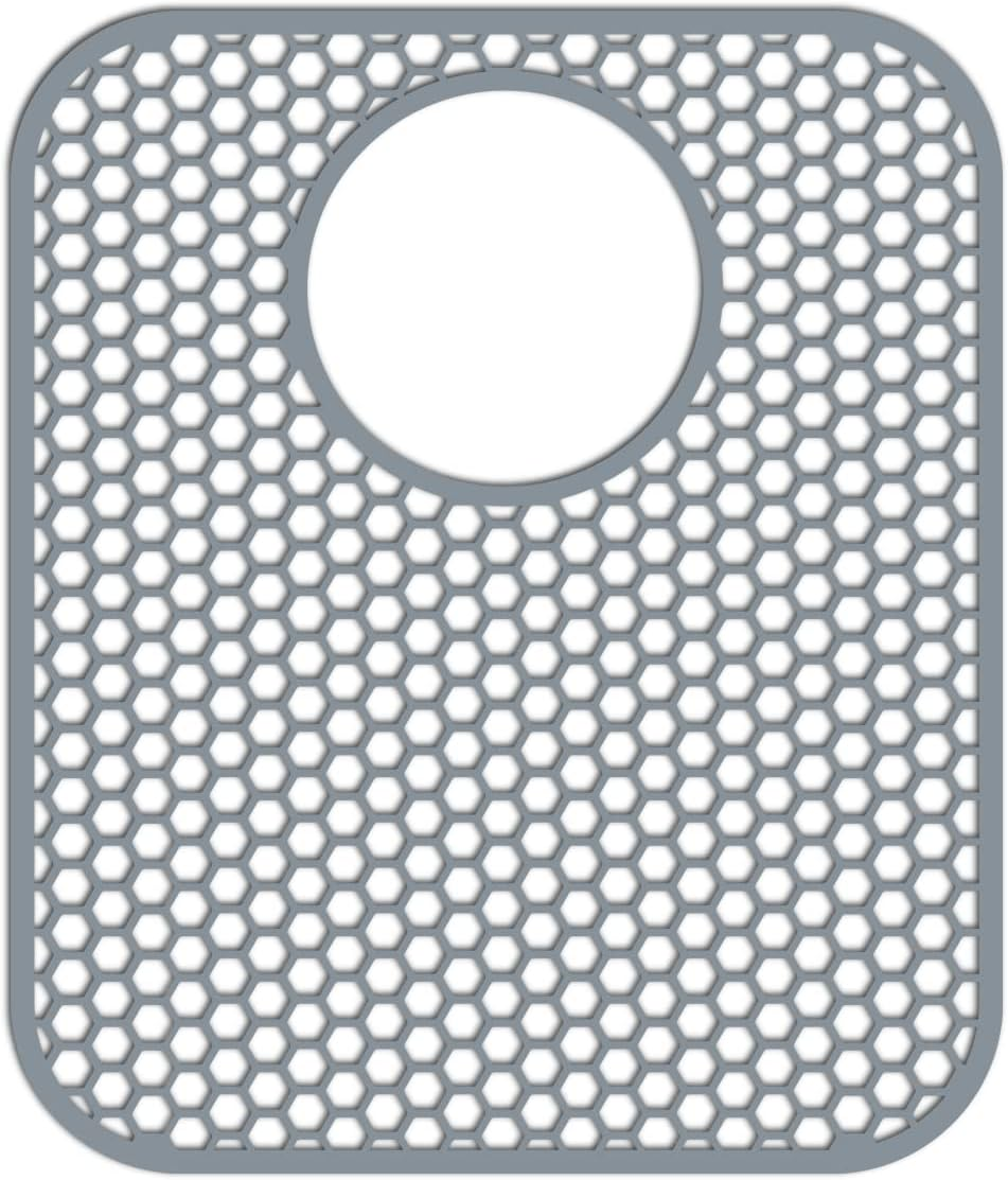 Silicone Kitchen Sink Protector Mat with Rear Drain - 13.58''X 11.6'' Kitchen Sink Accessory, Folding Non-Slip Heat Resistant Mat Grid for Bottom of Stainless Steel Porcelain (Rear Hole)