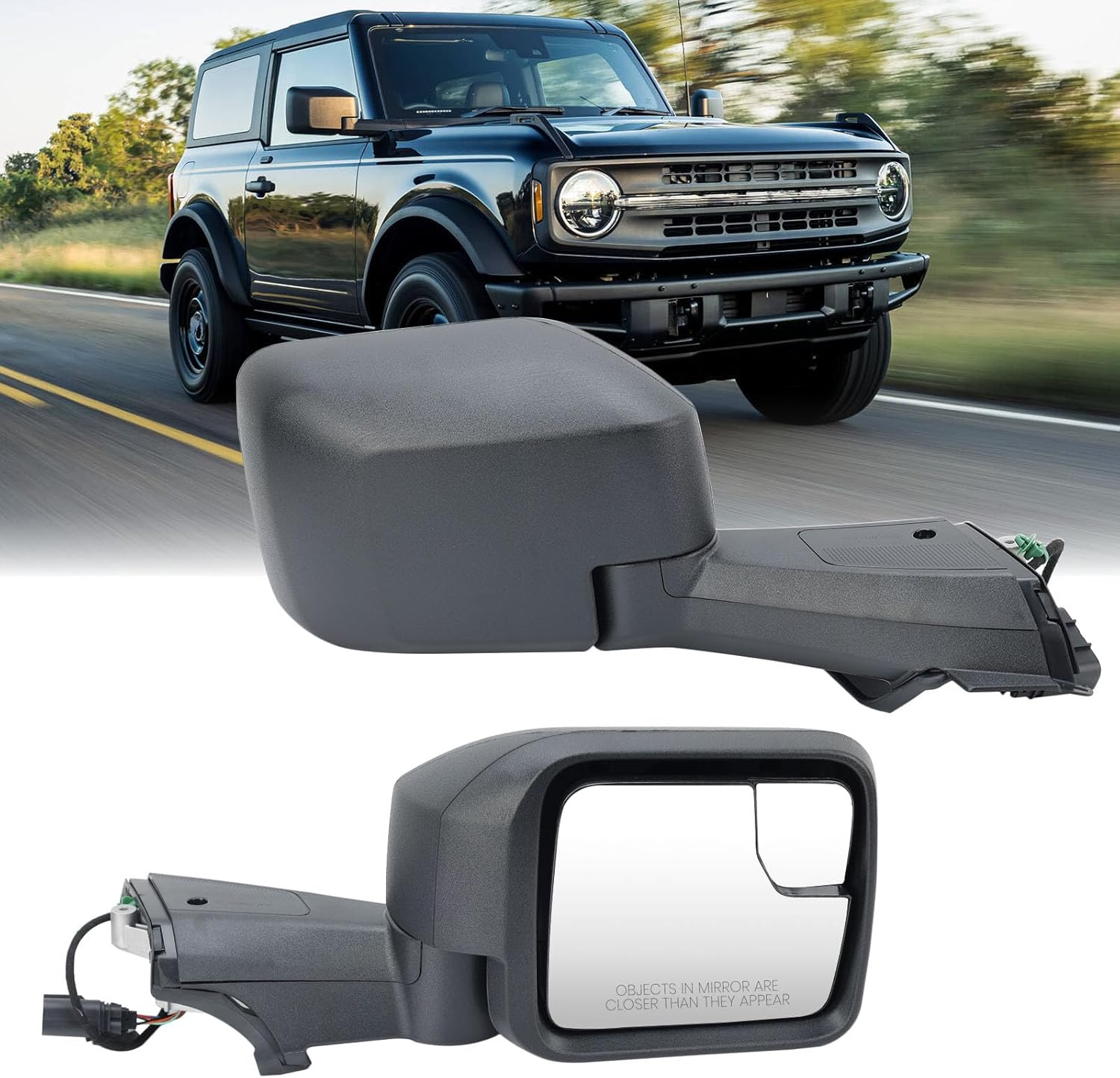 Passenger Side Mirror Compatible with 2021-2025 Ford Bronco Mirrors with Power Heated Glass Manual Folding Texture Black（5 Pins）
