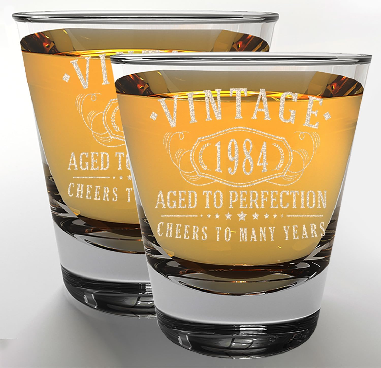 Vintage 1984 Etched 2Pk 1.75Oz Shot Glasses - 41St Birthday Gifts for Women Men - Cheers to 41 Years Old - 41St Decorations for Her Him - Best Engraved Whiskey Bourbon Gift Ideas - Mom Dad 2.0