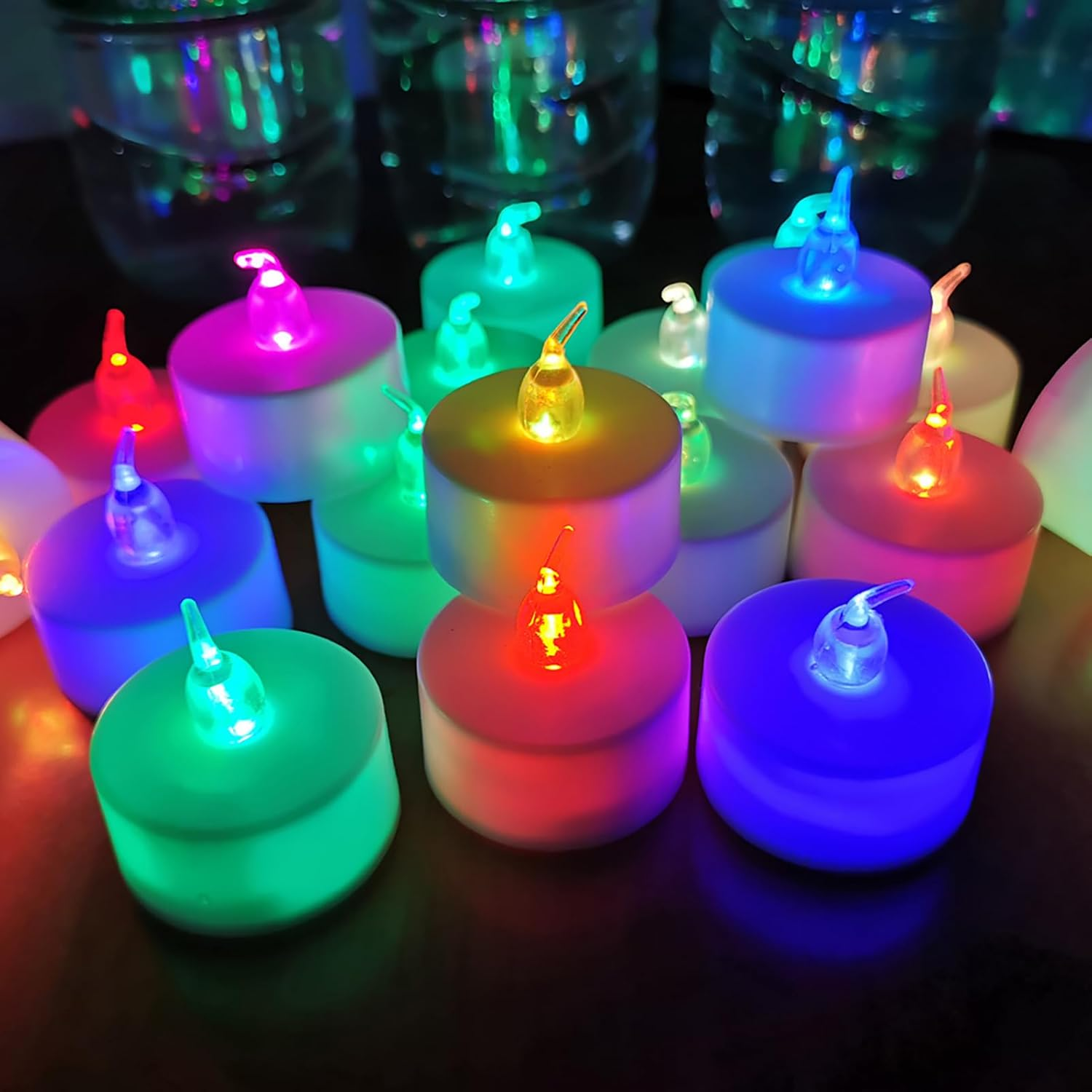 24 Pack LED Tea Lights Candles, 7 Color Changing Flameless Tealights, Long Lasting Battery Operated Fake Candles, Decoration for Wedding, Halloween and Christmas (Multi-Color -24Pcs)