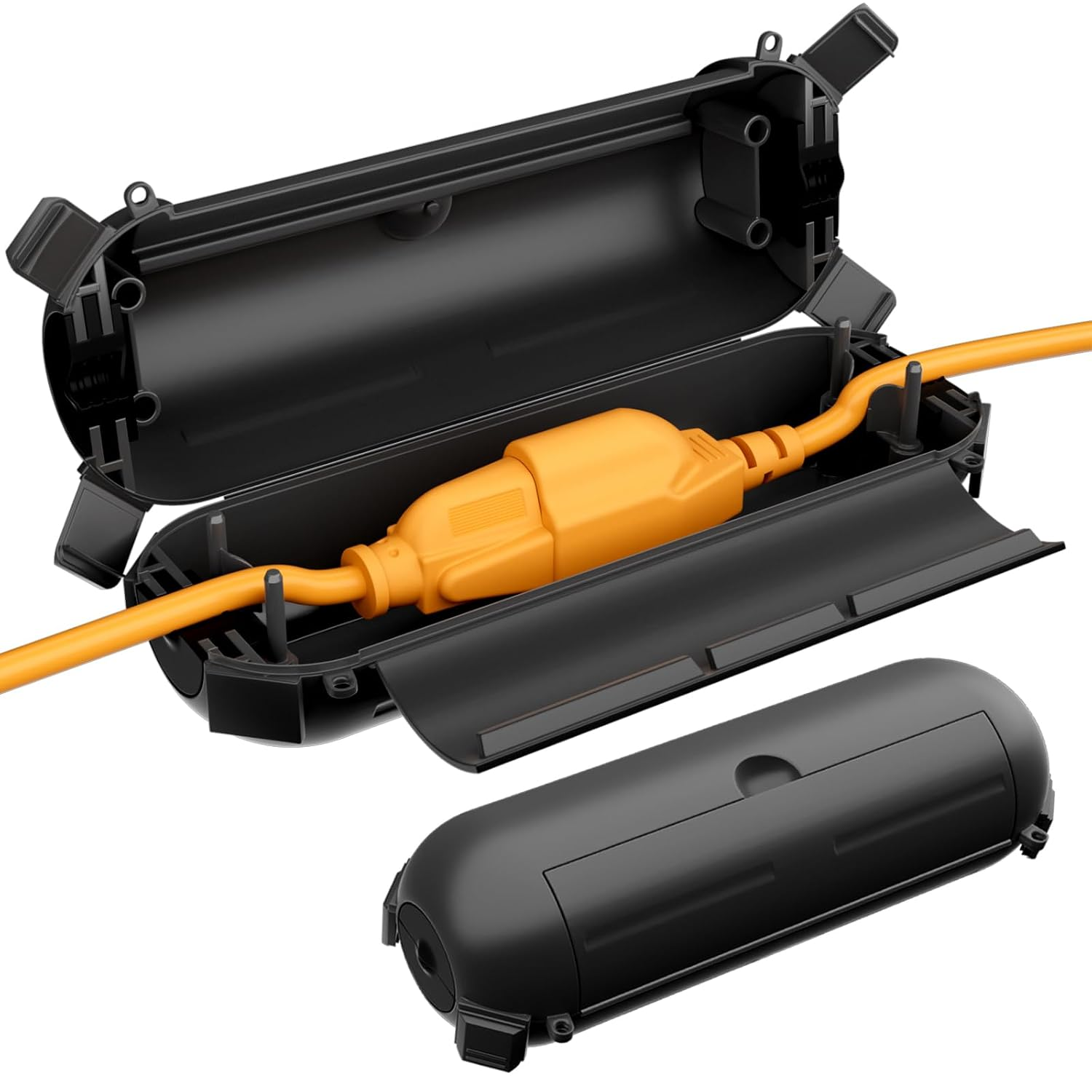 2 Pack Compact Outdoor Extension Cord Cover, IP44 Waterproof Box and Safety Housing Case, Ideal to Protect Outdoor Plugs, Electrical Connections, Holiday Decoration Lights, Size Small, Black
