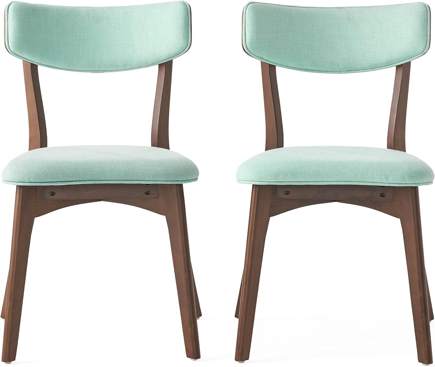Christopher Knight Home Chazz Mid-Century Fabric Dining Chairs with Natural Walnut Finished Frame, 2-Pcs Set, Mint / Natural Walnut Finish
