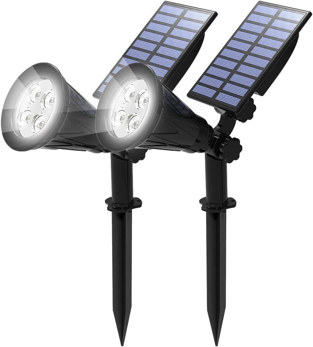 Solar Spotlights Outdoor, 2 Pack White LED Landscape Lights, Waterproof Solar Powered Light with Auto On/Off, Adjustable Wall Lights for Yard, Garden, Patio, Driveway, Pool