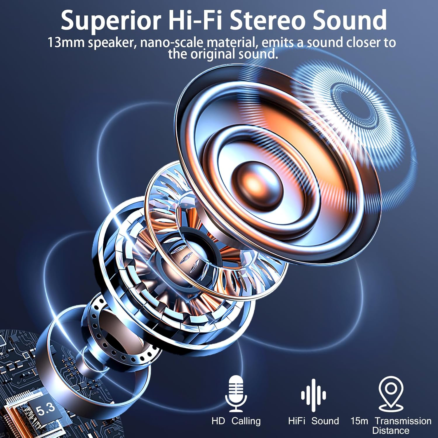 Wireless Earbuds Bluetooth 5.3, 4 ENC Noise Cancelling in Ear Headphones with... - Picture 3 of 15