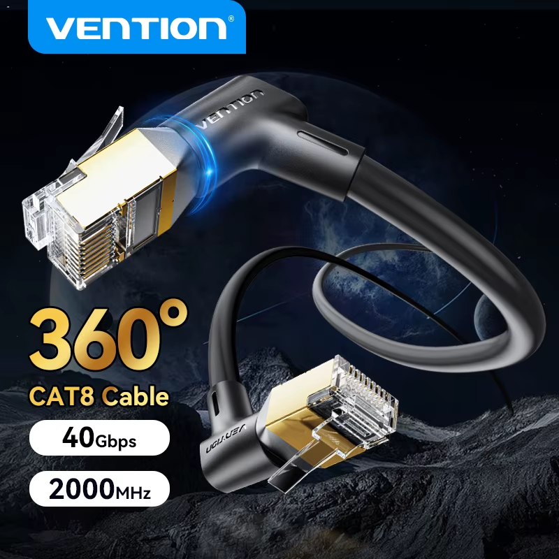 CAT8 Ethernet Cable 40Gbps 2000MH 360° Rotate Design CAT8 Networking Internet Lan Cord for Laptops PS5 Router RJ45 Cable
